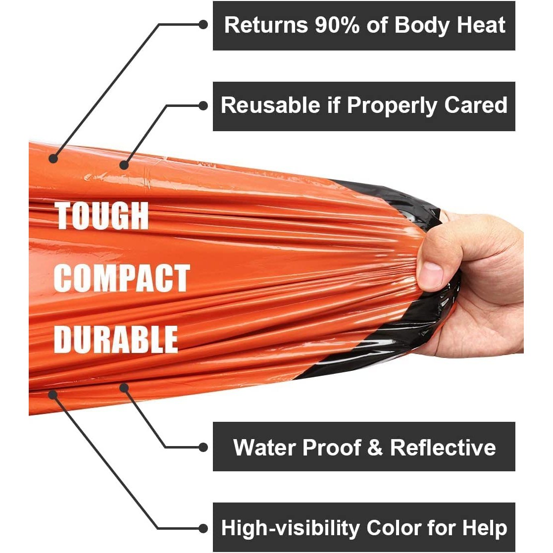 ISOP Emergency Survival Shelter Tent for 2 People + 3 Paracords, Tent Stakes, Glow Stick, Whistle | 100% Waterproof Tent | Ultralight & Extra Large