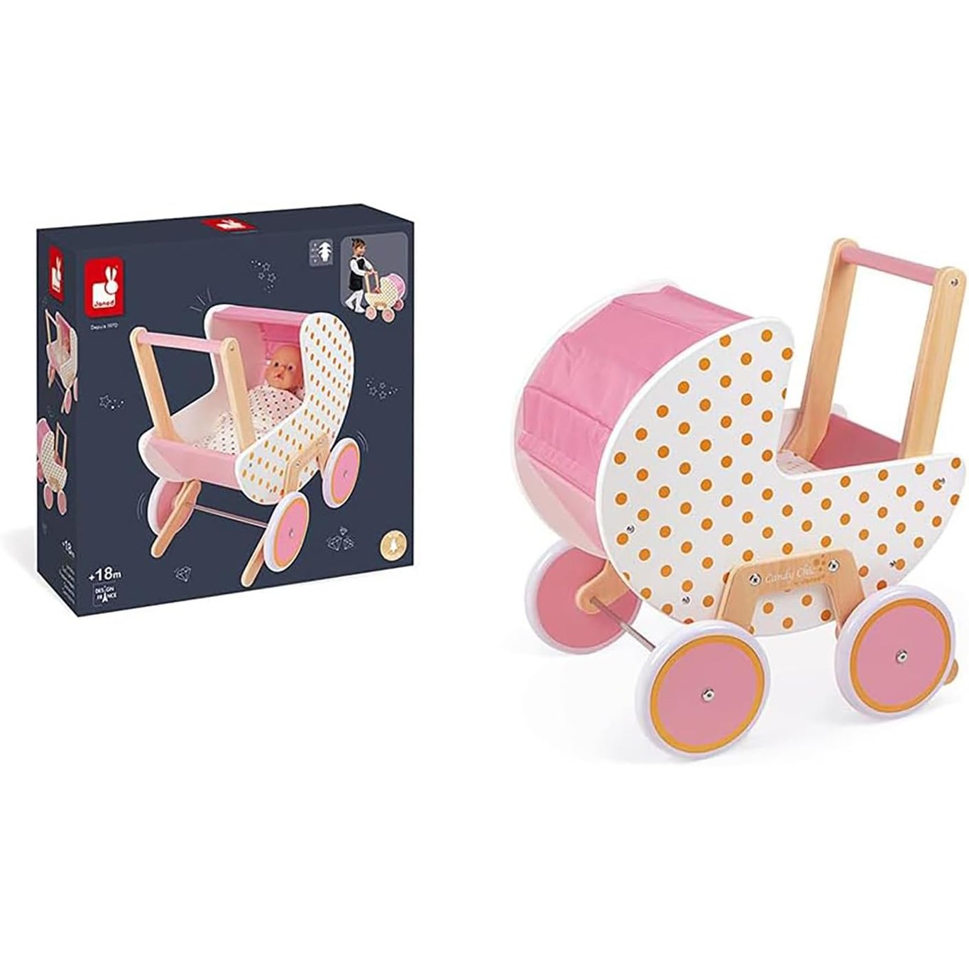 Janod - Candy Chic Doll's Pram