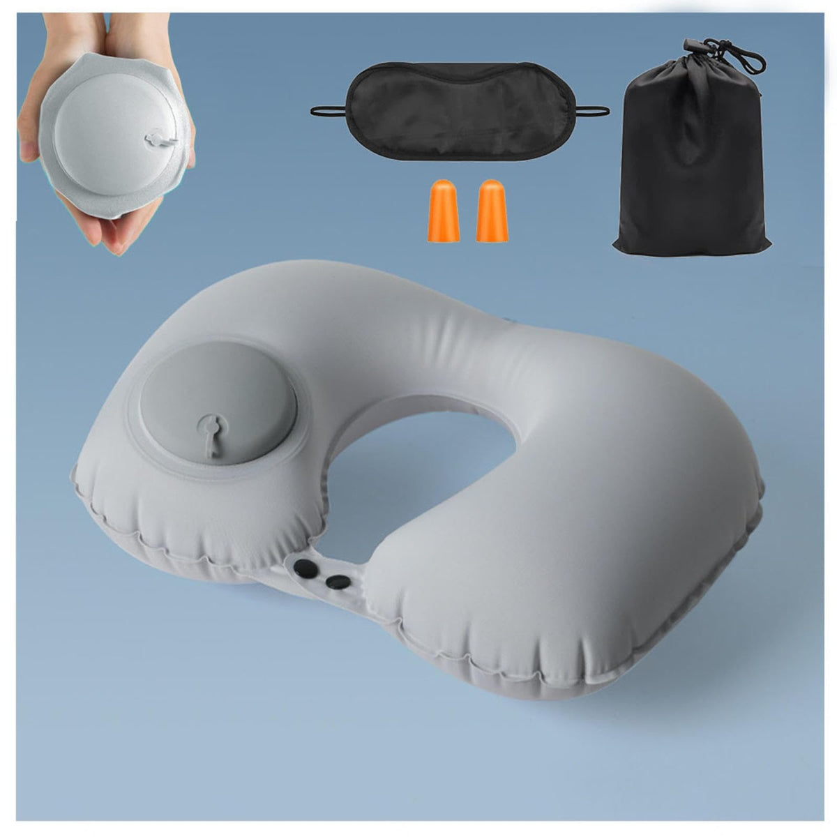 KASTWAVE Neck Support Travel Pillow, Portable Self-Inflatable Travel Pillow, Ultra Comfortable Mulberry Silk Fabric Neck Pillows for Travel, Travel Pillows for Sleeping Airplane, Grey
