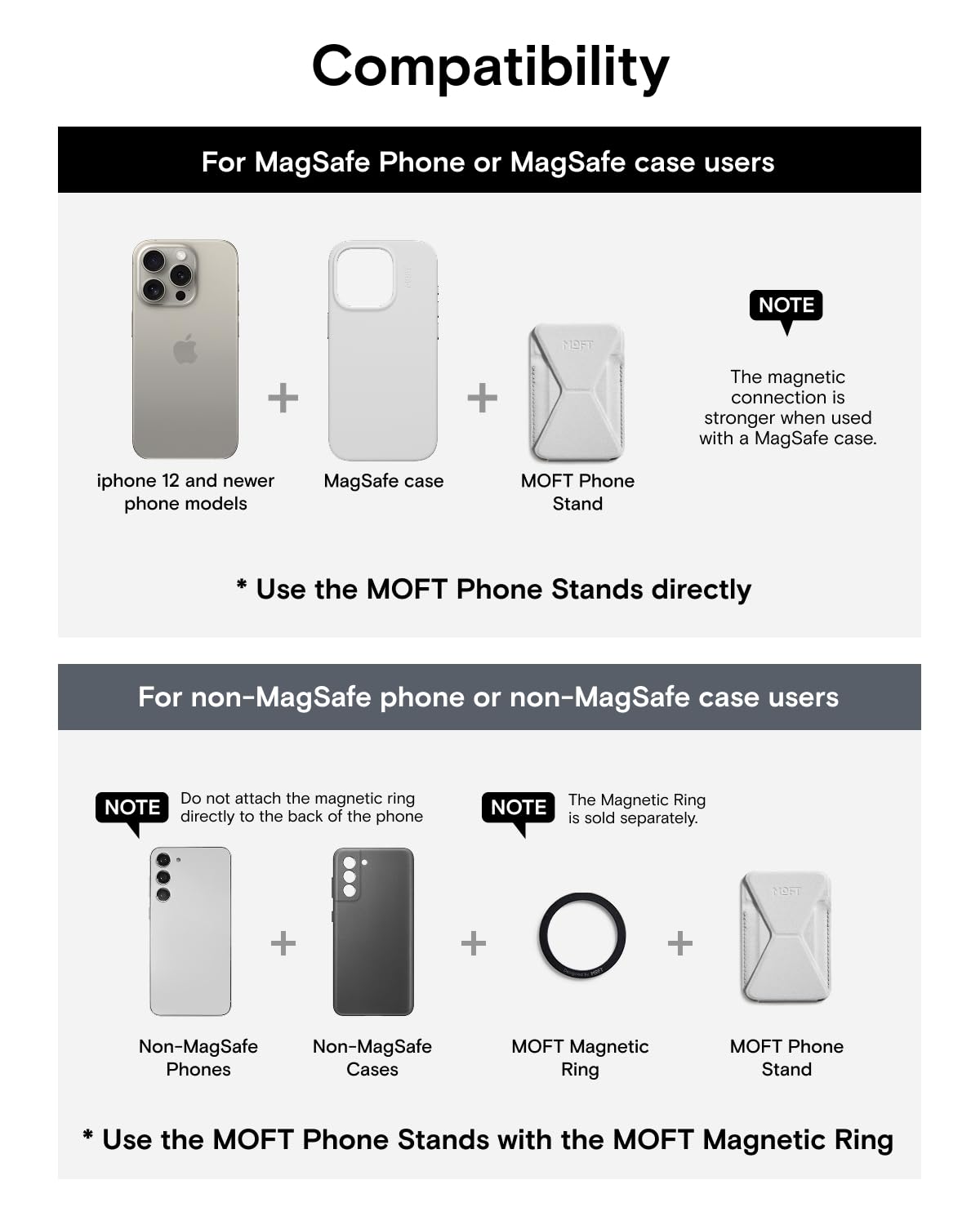 MOFT Magnetic Wallet Stand Compatible with iPhone 17/16/15/14/13/12 Series, Angle Adjustment & Magsafe Compatible MOVAS Phone Stand,Cool Grey - Medaid International