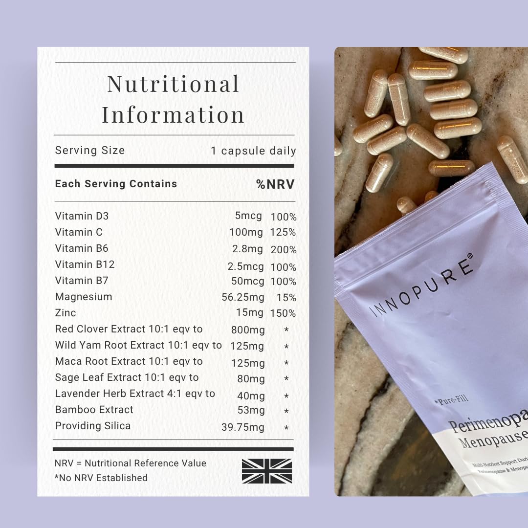 INNOPURE Perimenopause & Menopause Complex for Women (2 Month Supply) Red Clover, Wild Yam, Maca, Sage and Vitamins Including B6 for Hormone Regulation, Pure-Fill, 60 Capsules - Medaid International