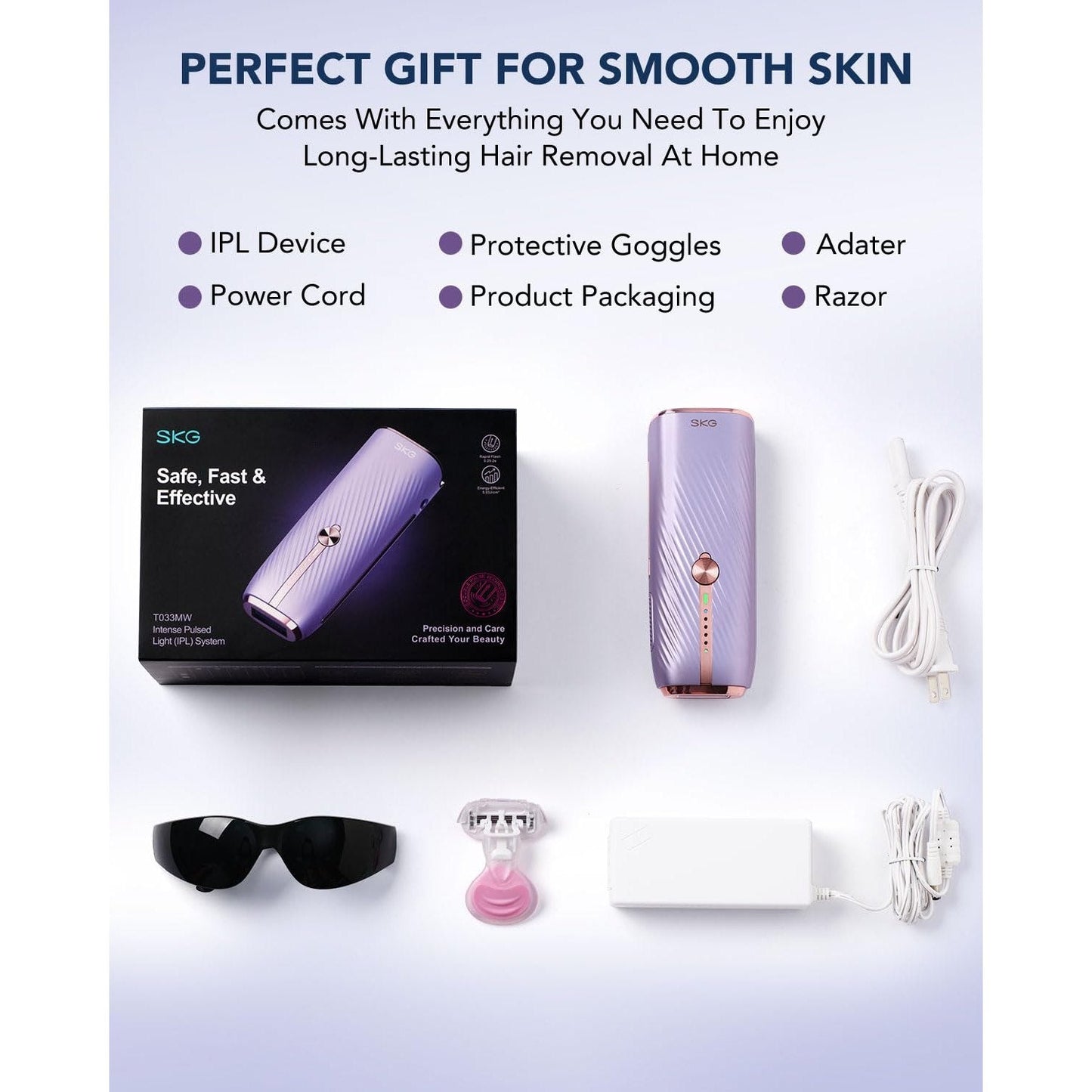 SKG Laser Hair Removal Device for Women Men, at Home Painless IPL Hair Removal with Infinite Flashes, Dual-Pulse, 25 Minutes Rapid Hair Removal, IPL System for Facial Legs Arms Bikini Line Whole Body - Medaid International