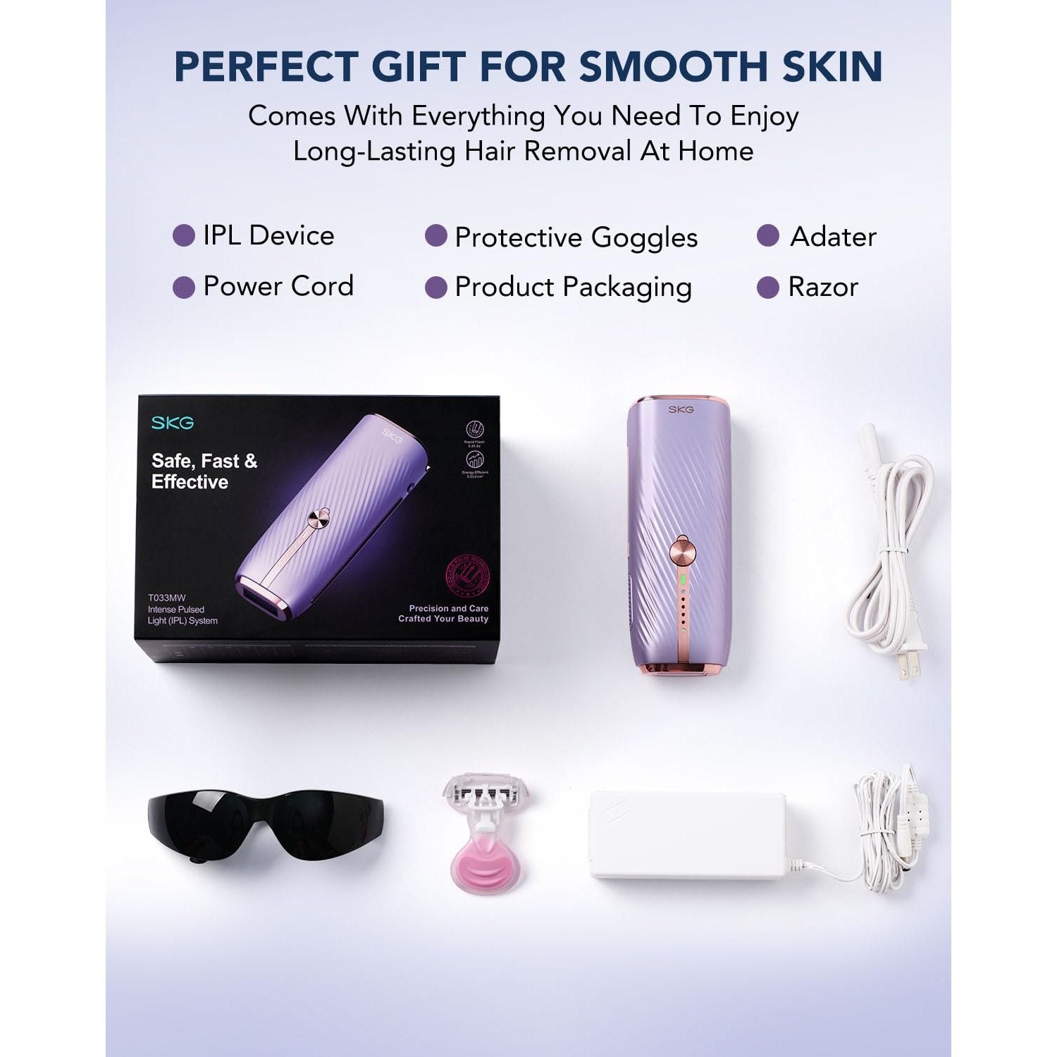 SKG Laser Hair Removal Device for Women Men, at Home Painless IPL Hair Removal with Infinite Flashes, Dual-Pulse, 25 Minutes Rapid Hair Removal, IPL System for Facial Legs Arms Bikini Line Whole Body - Medaid International