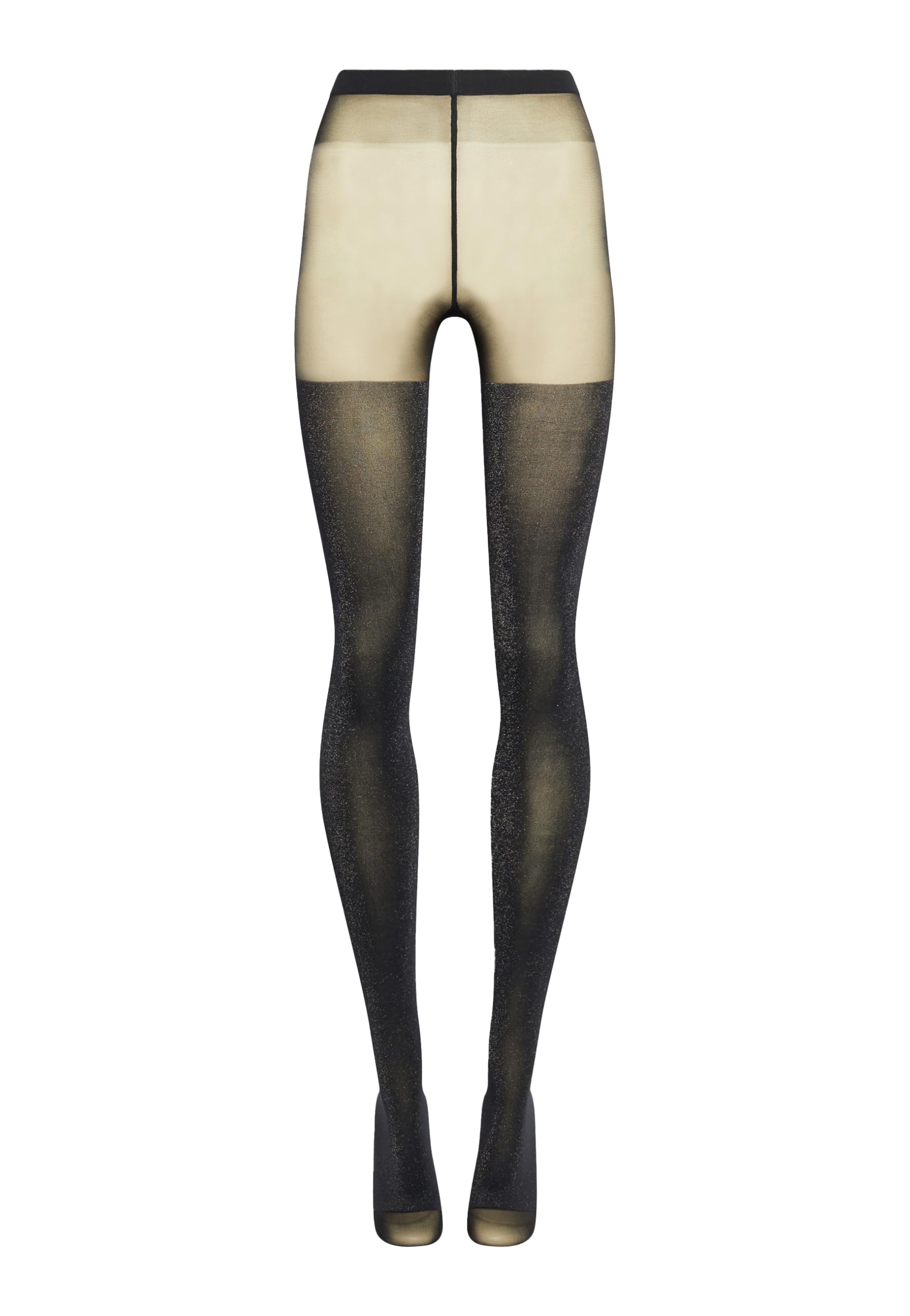Wolford Shiny Sheer Tights for Women Sensual Stay-Up Effect Opaque Shiny Foil Yarn Signature Circular Knit Soft Waistband, Pewter Grey-Black, Small - Medaid International