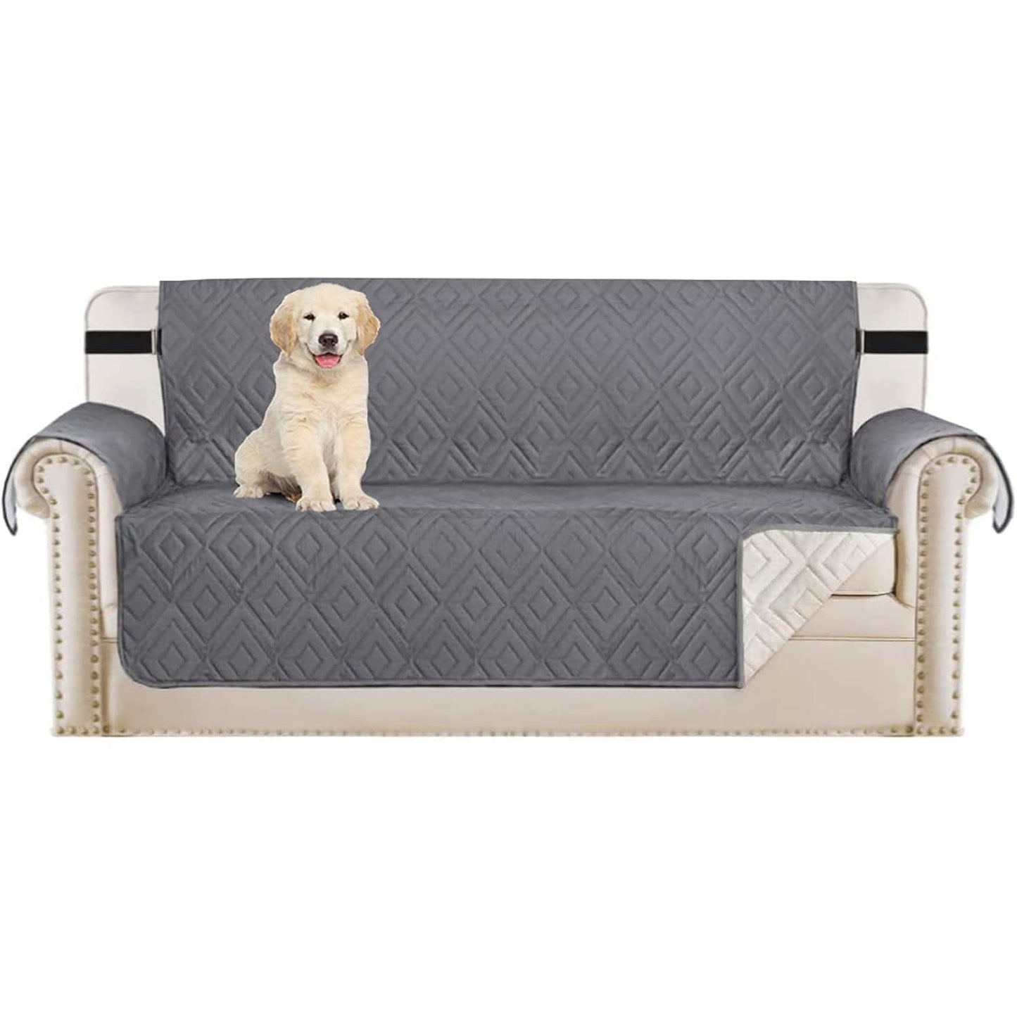 SHUOJIA Quilted Sofa Cover Reversible Sofa Protector 1,2,3 Seater Armchair Cover with Adjustable Elastic Straps (Black,2-seats) - Medaid International