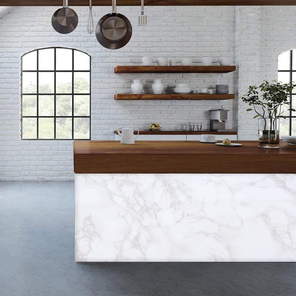 ROSEROSA Peel and Stick Faux Glossy Marble Self-Adhesive Wallpaper Door Wrap Countertop Moulding Trim PGS408 - Medaid International