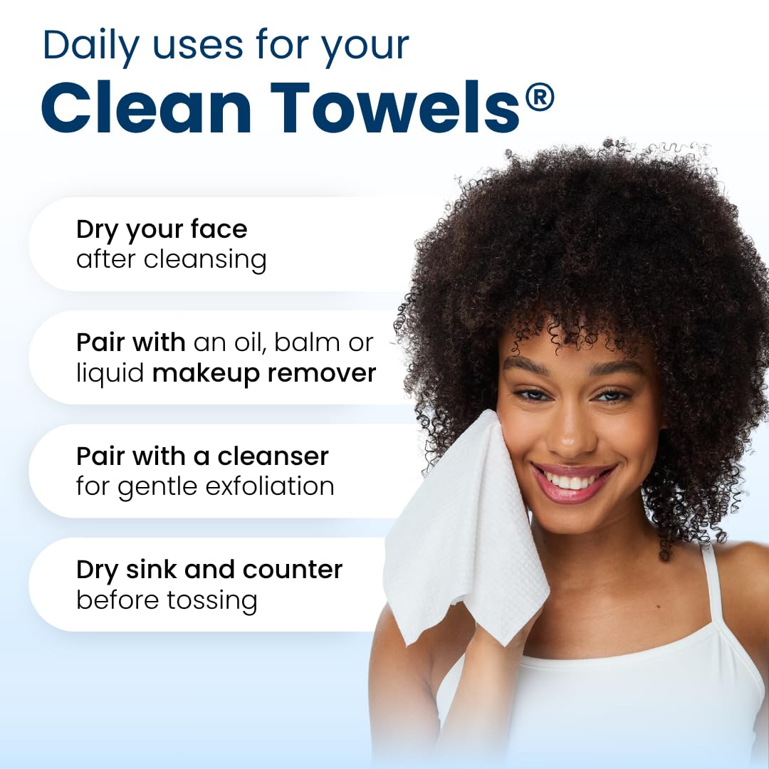 Clean Skin Club Clean Towels XL®, 100% USDA Biobased Face Towel, Disposable Face Towelette, Eczema Association Accepted, Makeup Remover Dry Wipes, Ultra Soft, 1 Pack, 50 Ct - Medaid International