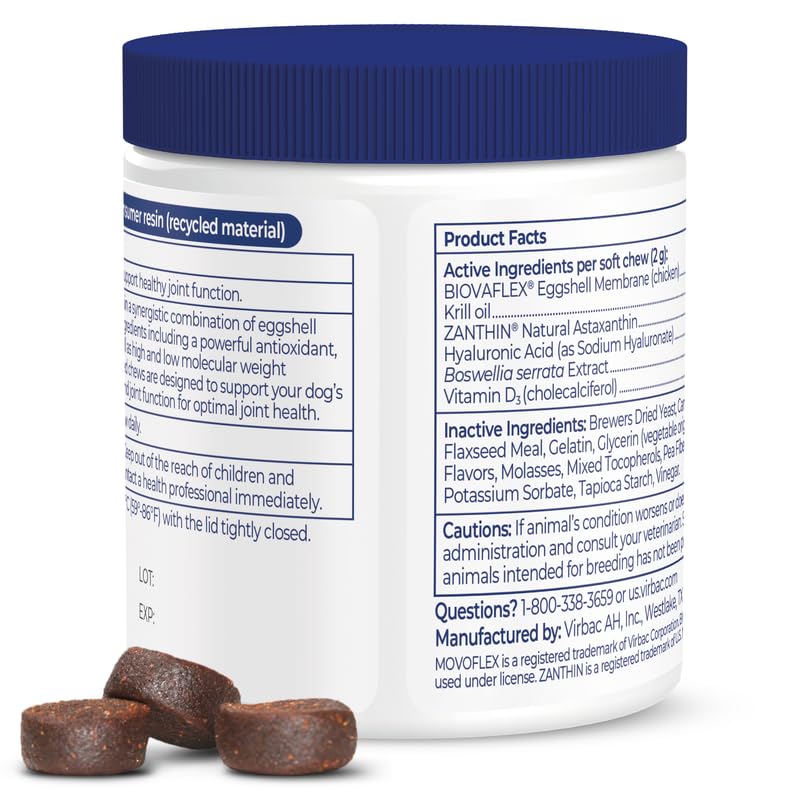 Advanced Soft Chews Hip and Joint Support Supplement for Small Dogs - Movoflex 120 Count by Virbac