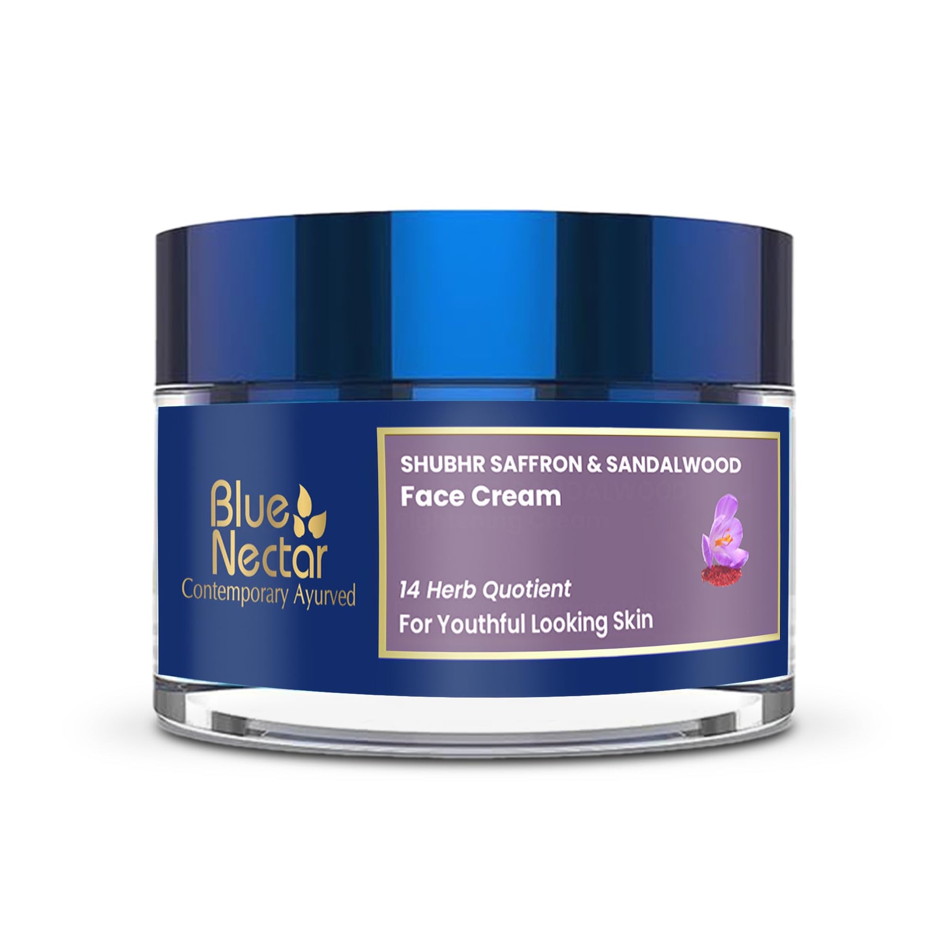 Blue Nectar Face Cream for Women for Aging Skin | Ayurvedic Daily Face Moisturizer for Women with Kumkumadi Saffron Oil for Skin | Hydrating Day & Night Cream (14 Herbs, 1.76 Oz) - Medaid International