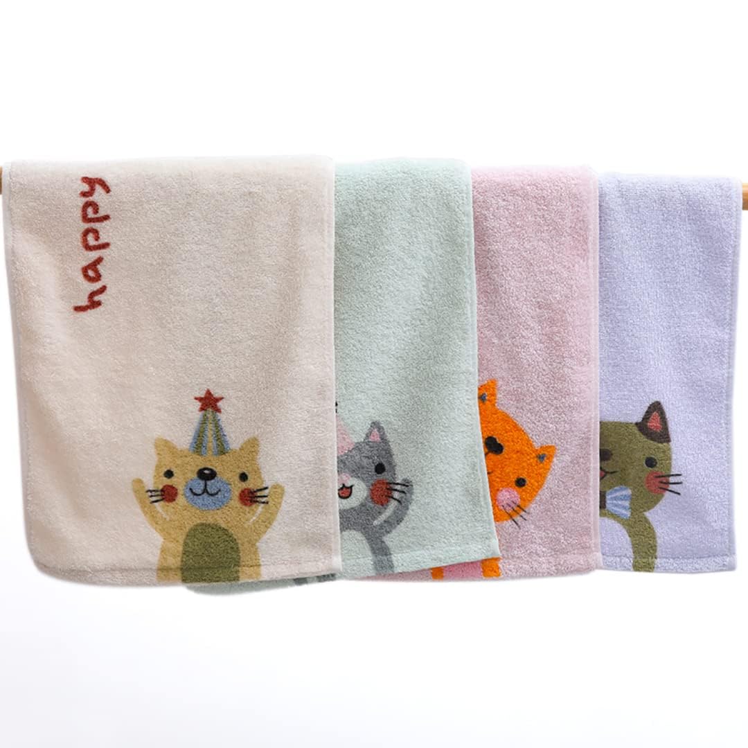 KASTWAVE Bathroom Hand Towels, 4-Pack Cartoon Cat Hand Towel Soft 100% Cotton Towel Highly Absorbent Hand Towel, Hand Towels for Bath, Hand, Face, Gym and Spa, Size 10" x 20"
