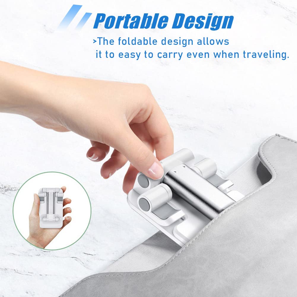 Cell Phone Stand, Angle Height Adjustable Cell Phone Holder with Silicon Pad for Desk Fully Forldable Mobile Phone Holder Compatible with All Mobile Phones, MT-6, (White) - Medaid International