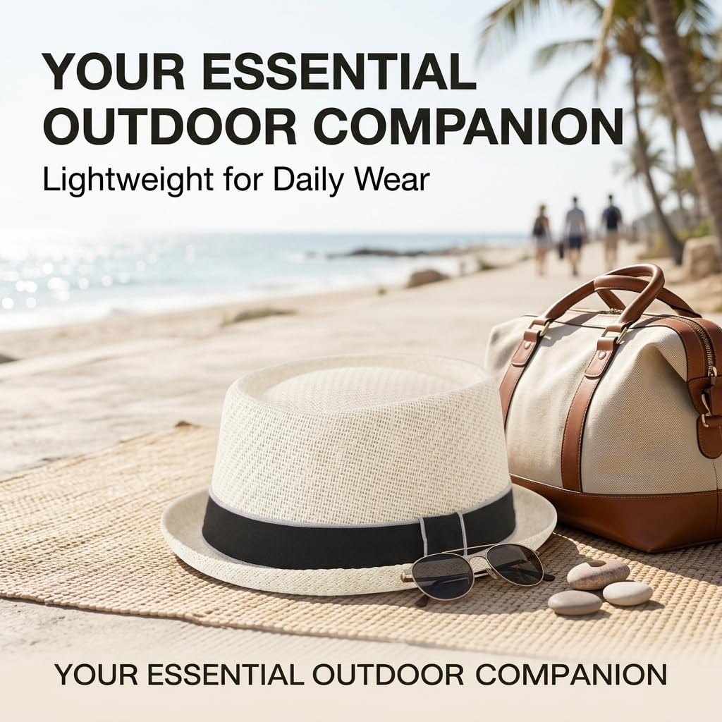 TERRIFI Sun Straw Fedora Hat, Breathable Wide Brim Roll Up Curly Straw Hat Casual Jazz Cap, Lightweight Comfort, Summer Outdoor Travel Beach Hat for Seasonal Wear Everyday Men Women