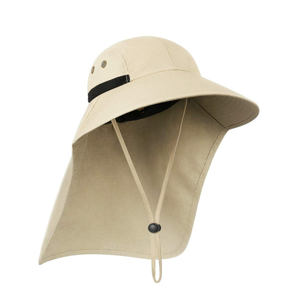 Outdoor Sun Hat for Men, 50+ UPF Protection Safari Cap Wide Brim Pure Cotton Fishing Hat with Neck Flap for Dad, Sunscreen Garden Hiking Beach Desert