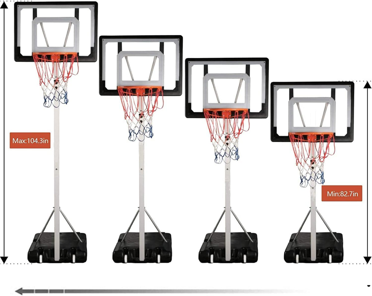 Portable Height-Adjustable Basketball Hoop Assembles, Adjustable Outdoor Indoor Basketball Hoop Goal System Stand with Wheels for Adults and Kids, with Sheath, Basketball, Pump