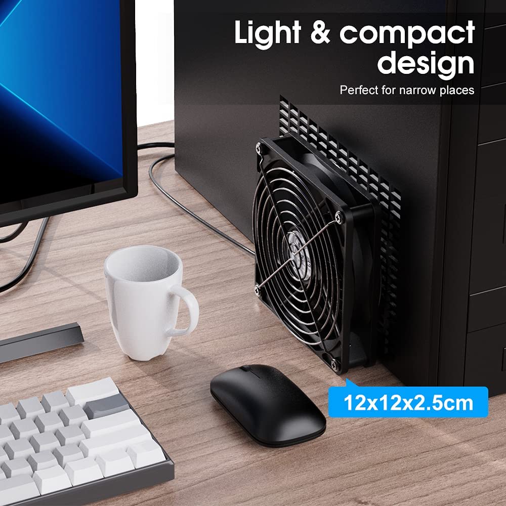 TERRIFI PC Fans 120mm 5V Cooling Fan 3-Degree Speed Switch Portable Home Office Fans Metal USB Powered Cooling Fan for Laptop/TV Box/AV cabint/PS4/Router (120 mm)