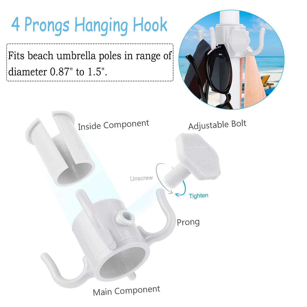 KASTWAVE Beach Umbrella Screw Sand Anchor Stand Holder, One Size Fits All, Umbrella Holder Stand Safe for Strong Wind with 4-prongs Hanging Hook