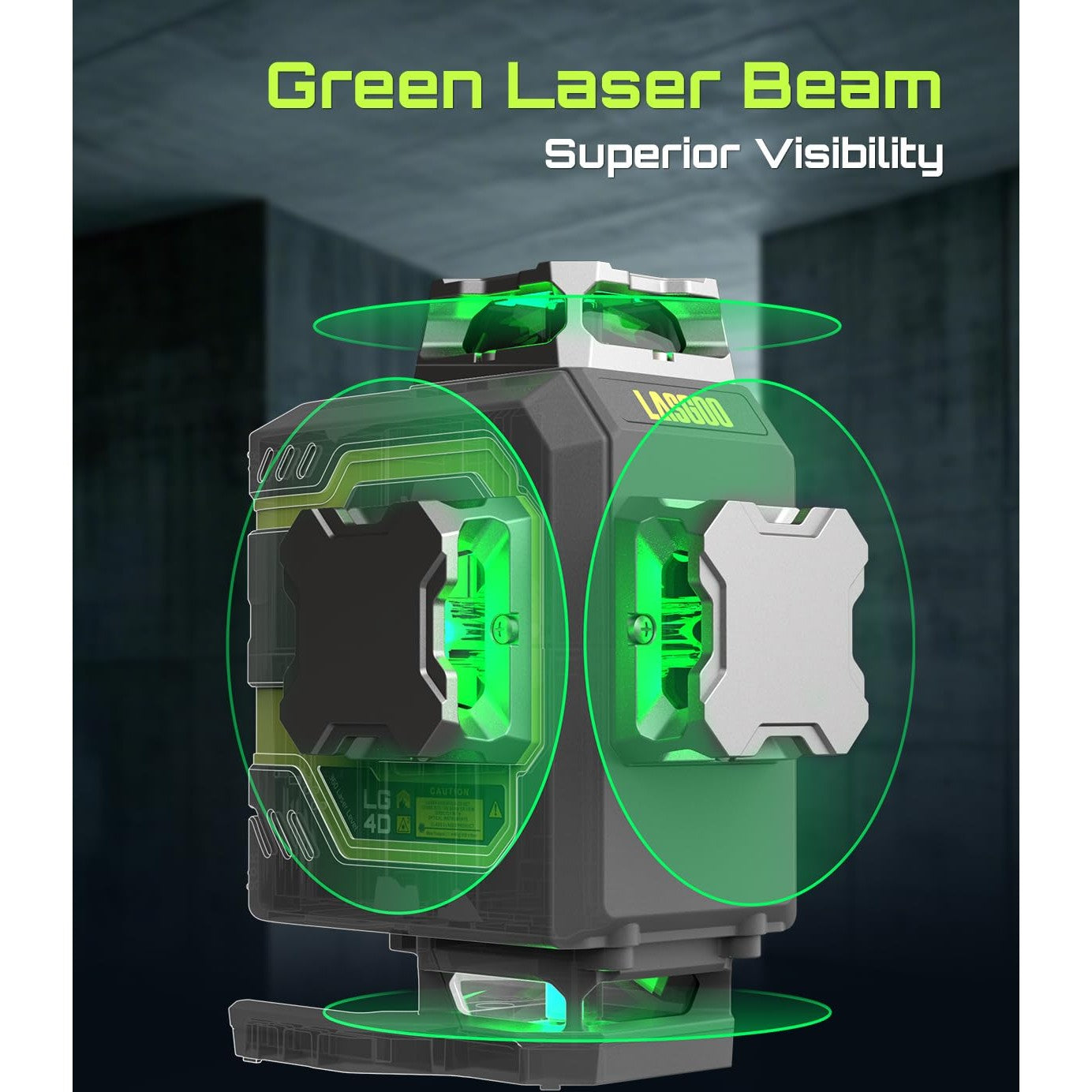LasGoo LG-4D 16 Green Beam 4x360° Laser Level, Self-Leveling Tool with Horizontal and Vertical Dual Layout, Ideal for Construction and Picture Hanging, Magnetic Pivot Bracket Included - Medaid International