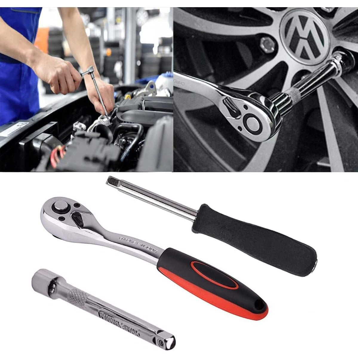 46 Pieces Ratchet Set Metric Tool Kit 1/4 Inch Wrench Handle Tool Set