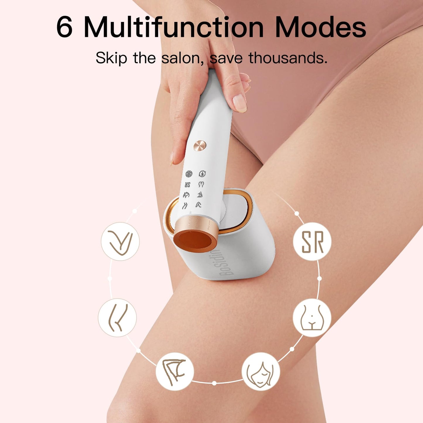 Laser Hair Removal, BoSidin IPL Hair Removal with Painless Ice-Cooling, 2-in-1 Face SR Rejuvenation, 6+1 Modes, 6 Levels Hair Removal for Women Permanent, Laser Hair Removal Kit with Shaver, Goggles - Medaid International