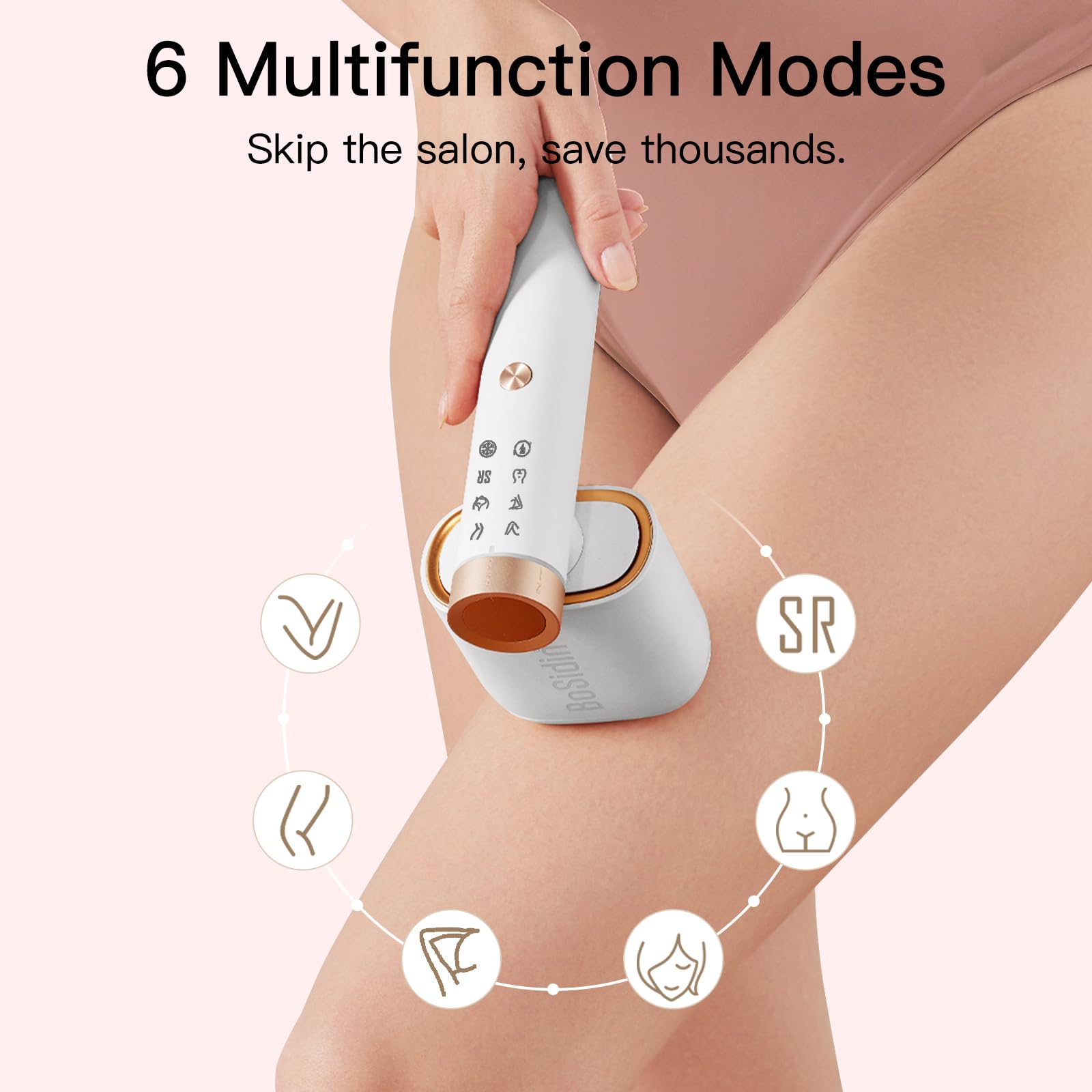 Laser Hair Removal, BoSidin IPL Hair Removal with Painless Ice-Cooling, 2-in-1 Face SR Rejuvenation, 6+1 Modes, 6 Levels Hair Removal for Women Permanent, Laser Hair Removal Kit with Shaver, Goggles - Medaid International