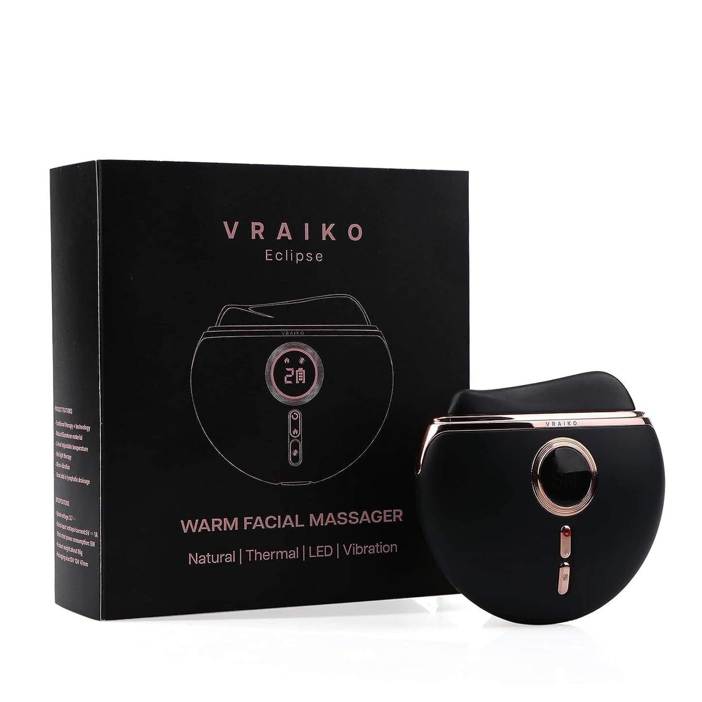 VRAIKO Eclipse Gua Sha Facial Tools, Electric Face Massager with 3-Level Heat & Vibration & 1000mAh Battery, Neck & Face Lift, Wrinkle and Puffiness Reduction - Medaid International