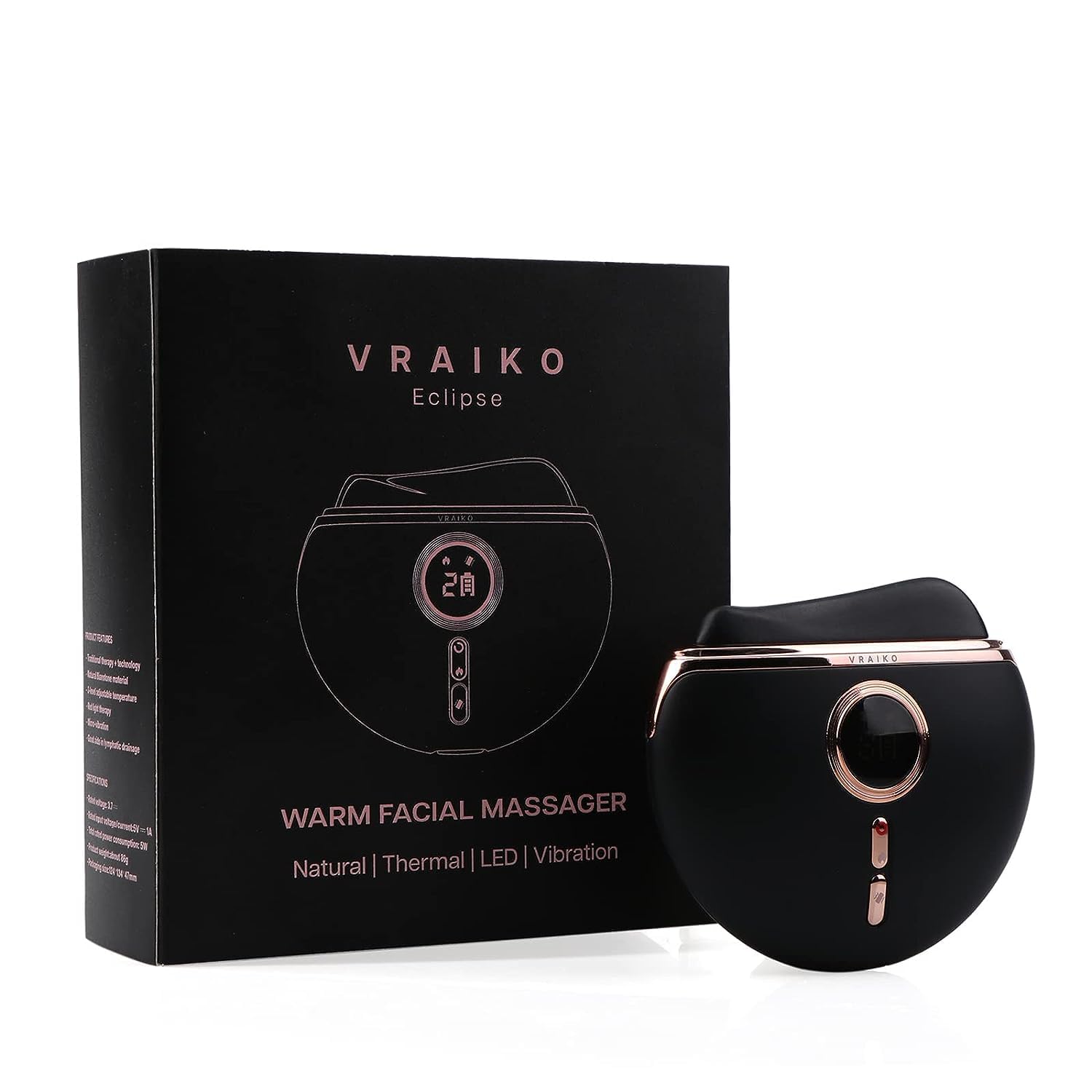 VRAIKO Eclipse Gua Sha Facial Tools, Electric Face Massager with 3-Level Heat & Vibration & 1000mAh Battery, Neck & Face Lift, Wrinkle and Puffiness Reduction - Medaid International