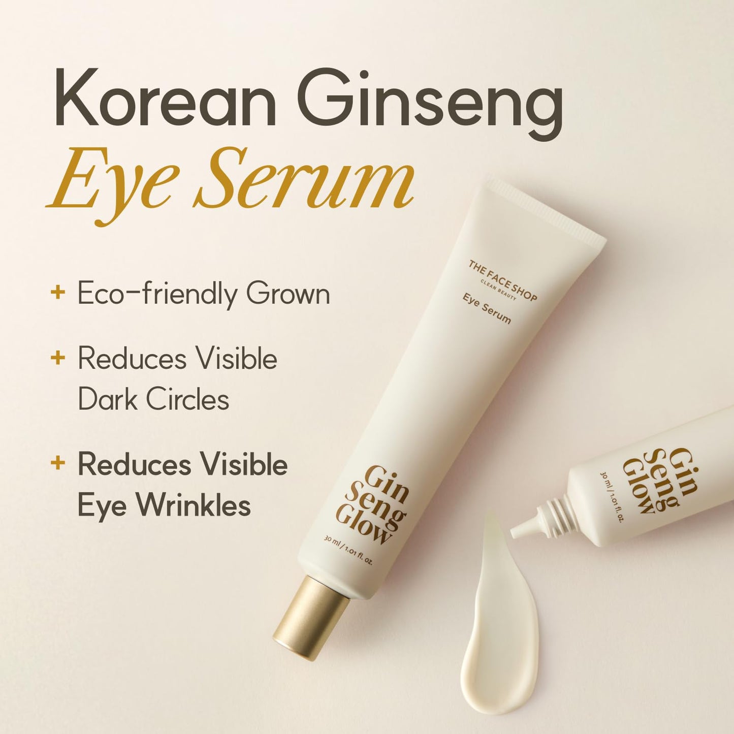 The Face Shop Ginseng Glow Eye Serum - Reduces Visible Dark Circles & Wrinkles, with Korean Ginseng, Retinol, Anti Aging, Korean Skincare, 30ml / 1.01 fl. oz. - Medaid International