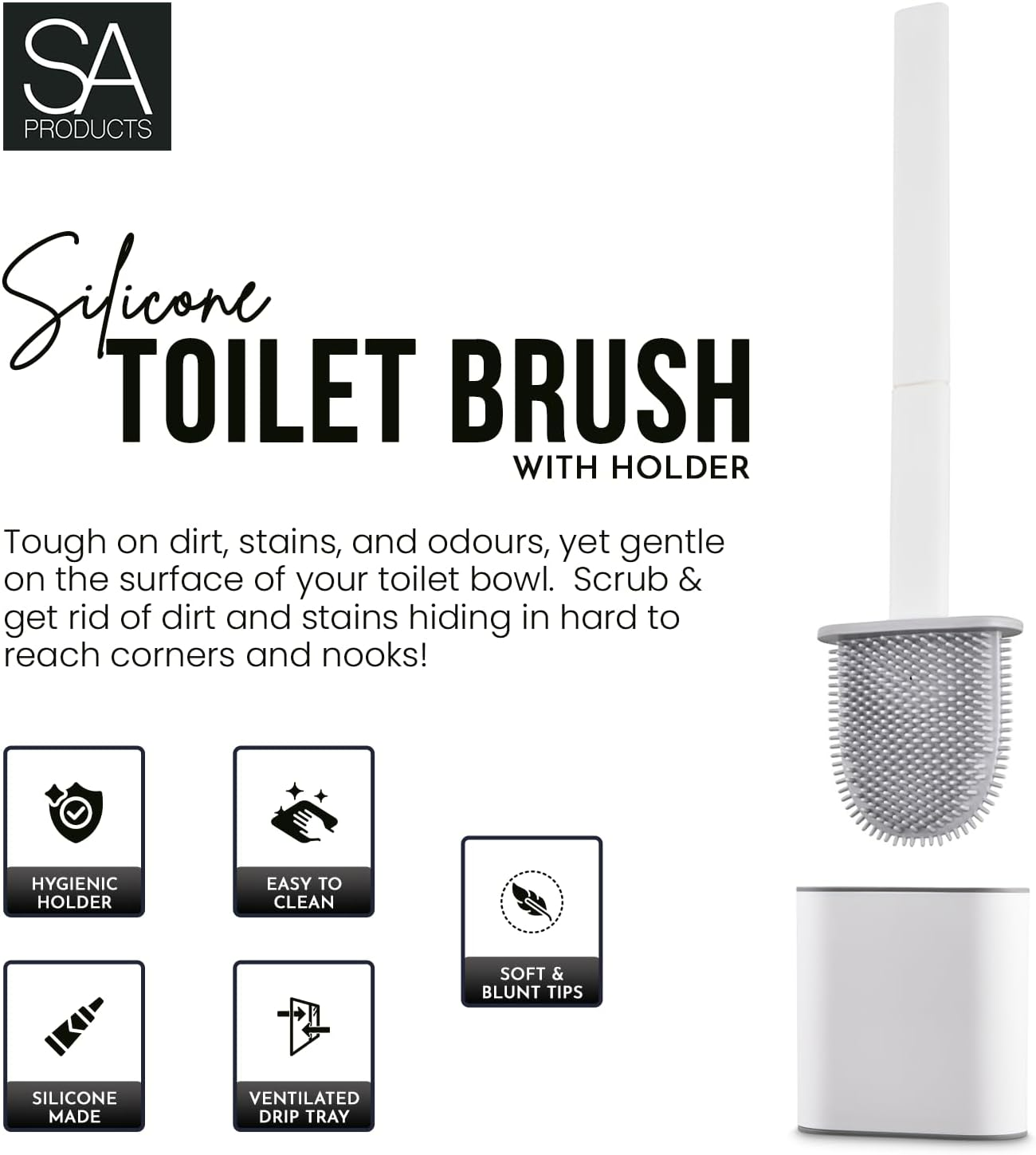 Silicone Toilet Brush Set - Bendable Deep Cleaning Feature - Medaid International