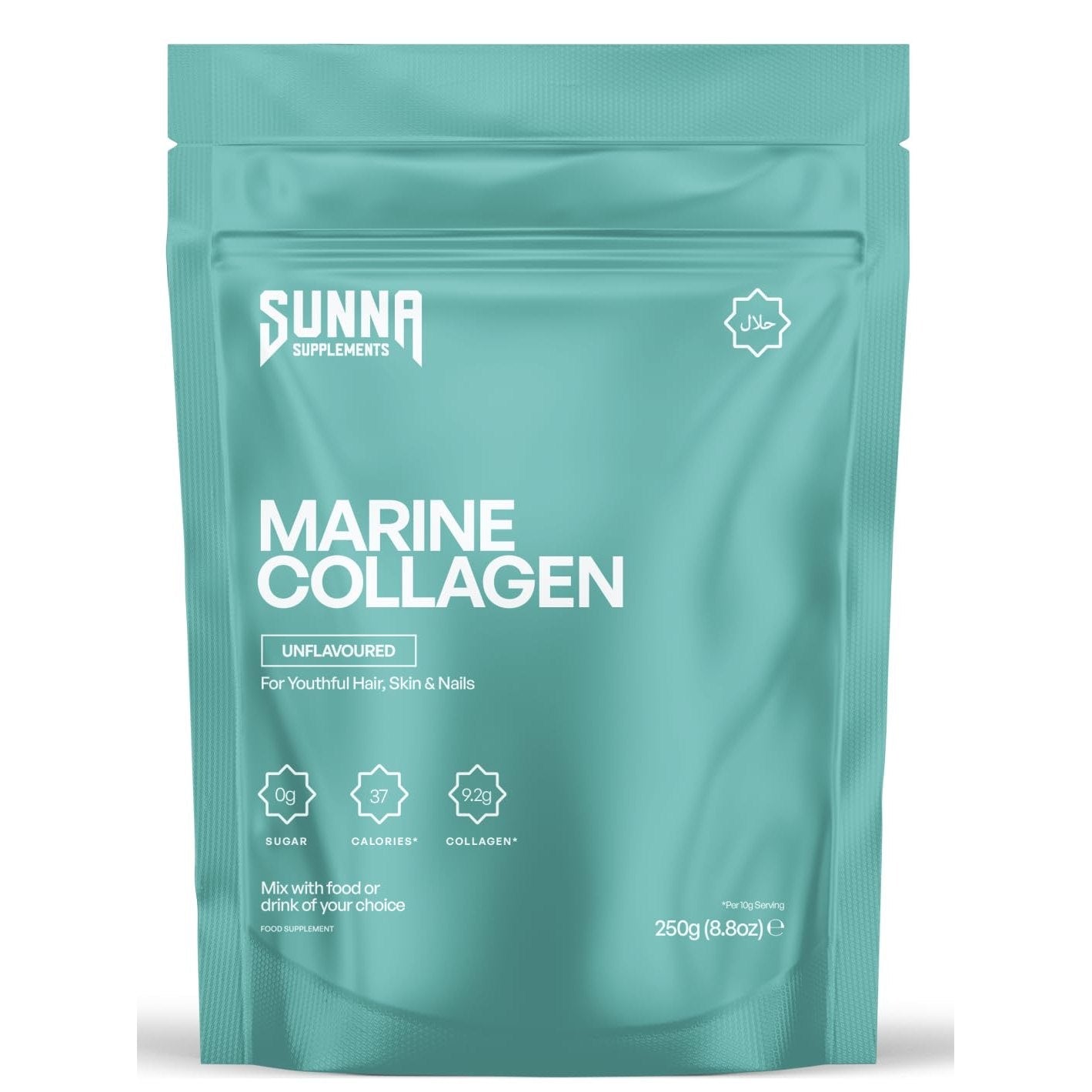 SUNNA SUPPLEMENTS Marine Collagen Powder - Pure Fish Peptides (Type 1 Collagen) - High Strength for Skin, Hair, Nails, and Joints - Non-GMO & Unflavoured - 250g Pouch - Medaid International