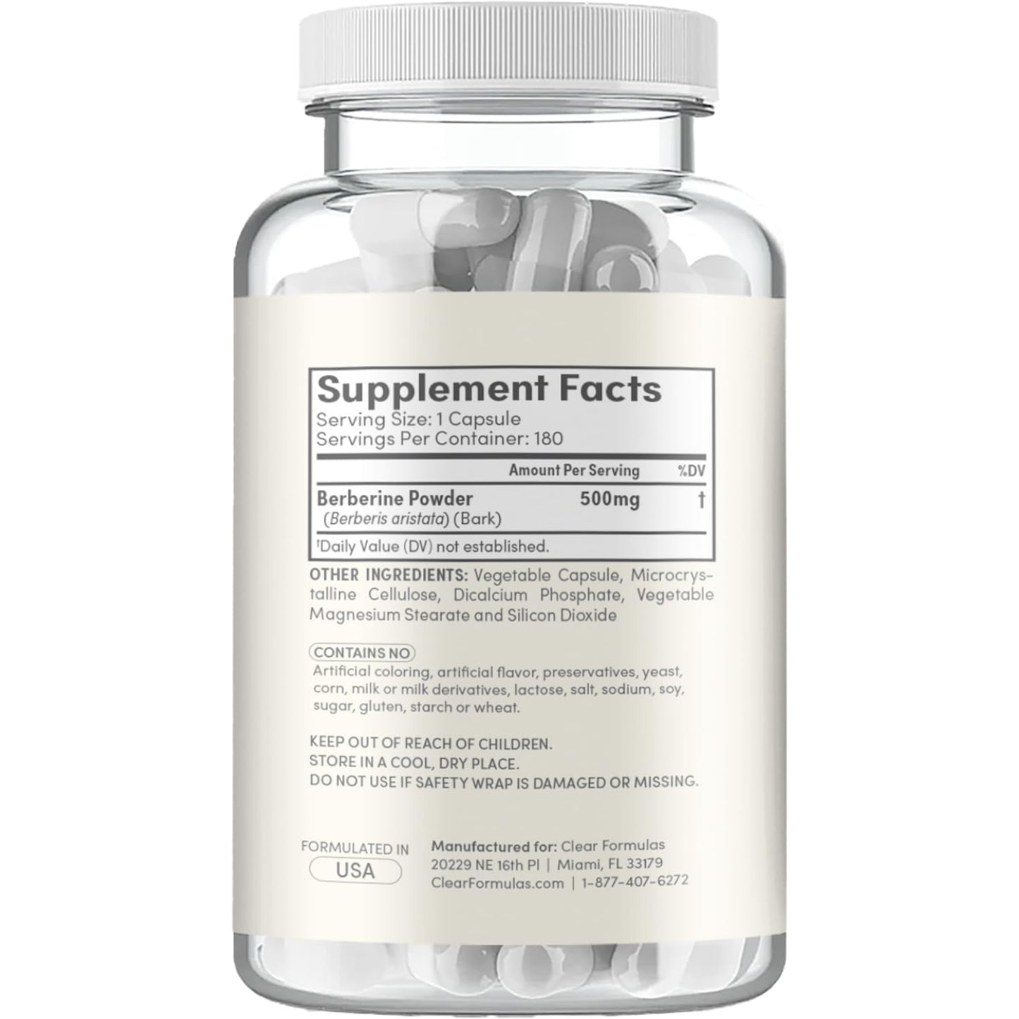 Clear Formulas Berberine Supplement 500mg - Lab Tested Berberine 500mg Value Size - Vegan Non-GMO Made in The US & Gluten Free (6 Months Supply) - Medaid International