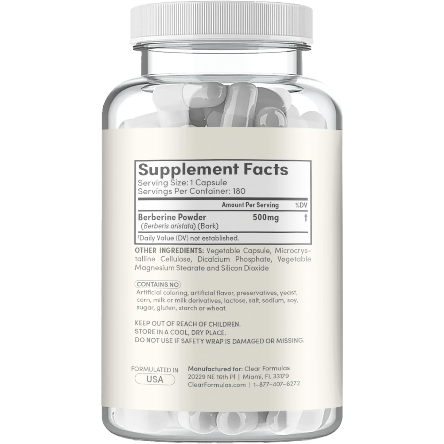 Clear Formulas Berberine Supplement 500mg - Lab Tested Berberine 500mg Value Size - Vegan Non-GMO Made in The US & Gluten Free (6 Months Supply) - Medaid International