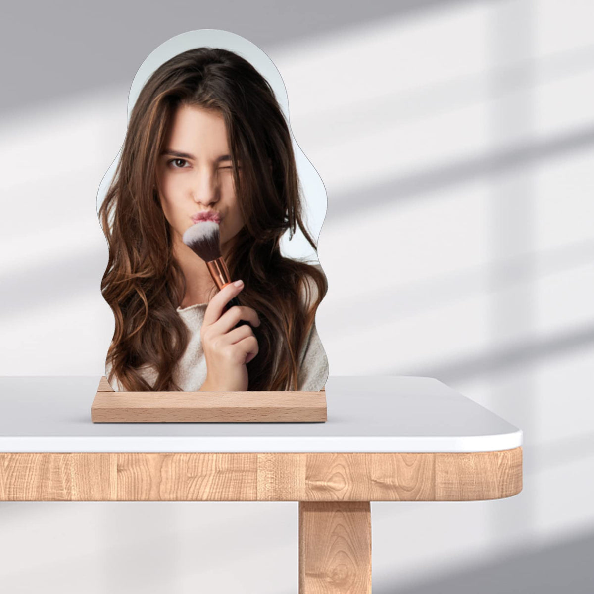 KASTWAVE Makeup Mirror Acrylic for Desk with Stand- Aesthetic Desk Decor Vanity Mirror-Frameless Table top for Bedroom, Living Room and Minimal Spaces Room Decor (Irregular)