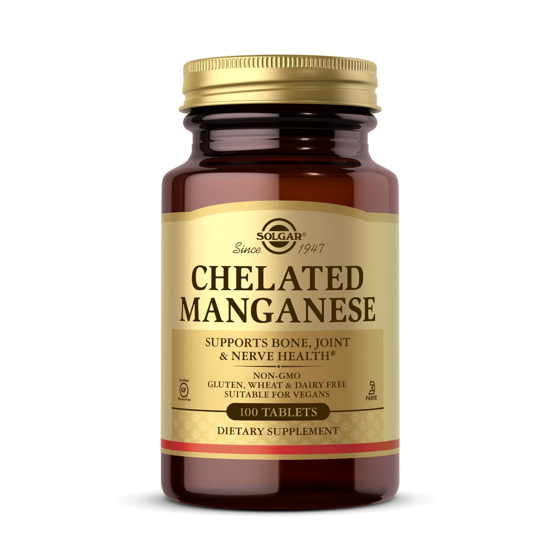 Solgar Chelated Manganese - 100 Tablets - Supports Bone, Joint & Nerve Health - Non-GMO, Vegan, Gluten Free, Dairy Free, Kosher - 100 Servings - Medaid International