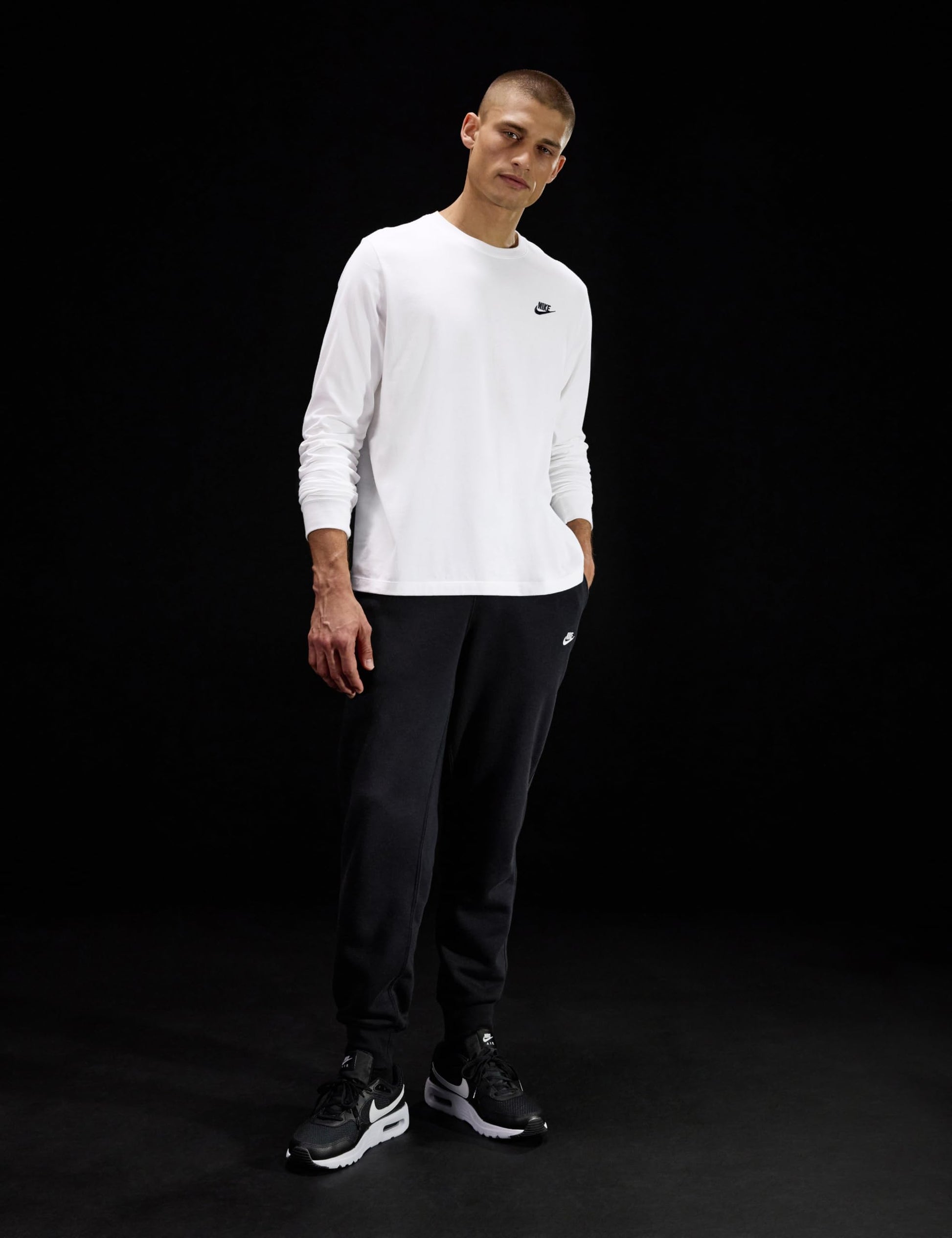 Nike Men's Sportswear Club Long-Sleeve T-Shirt, White/Black, 2XL - Medaid International