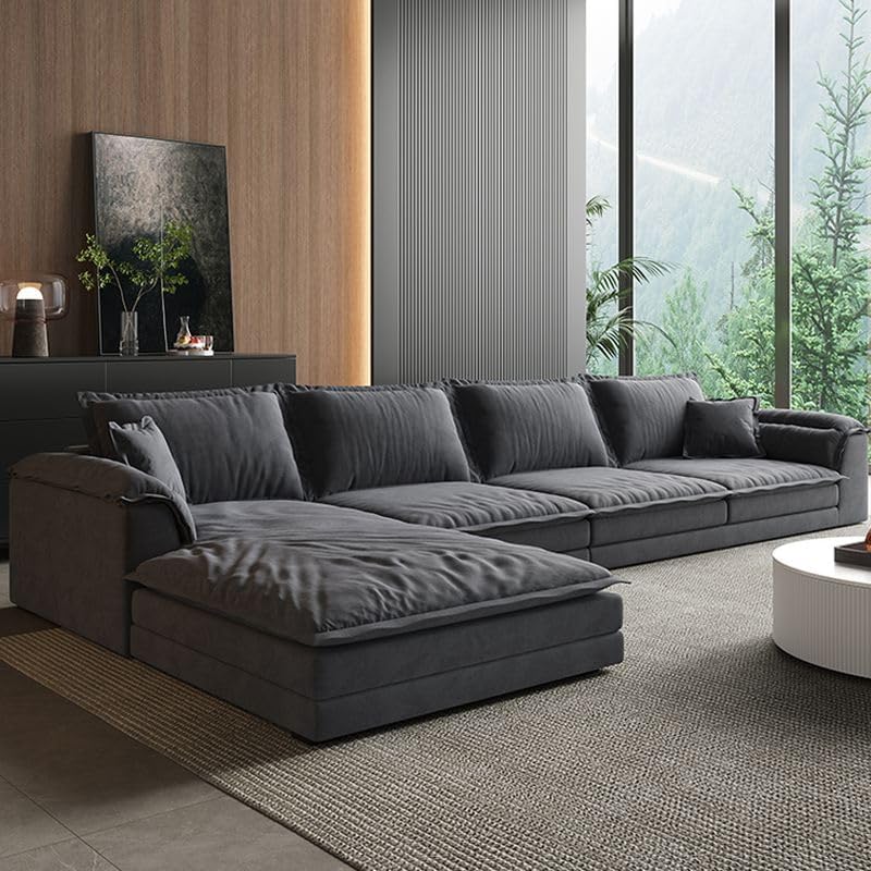 3-Piece L-Shaped Sofa Set with Left-Facing Chaise, Recessed Arms, and Plush Dove Grey Upholstery (360cm, Right Side)|B0F1LXXF2F
