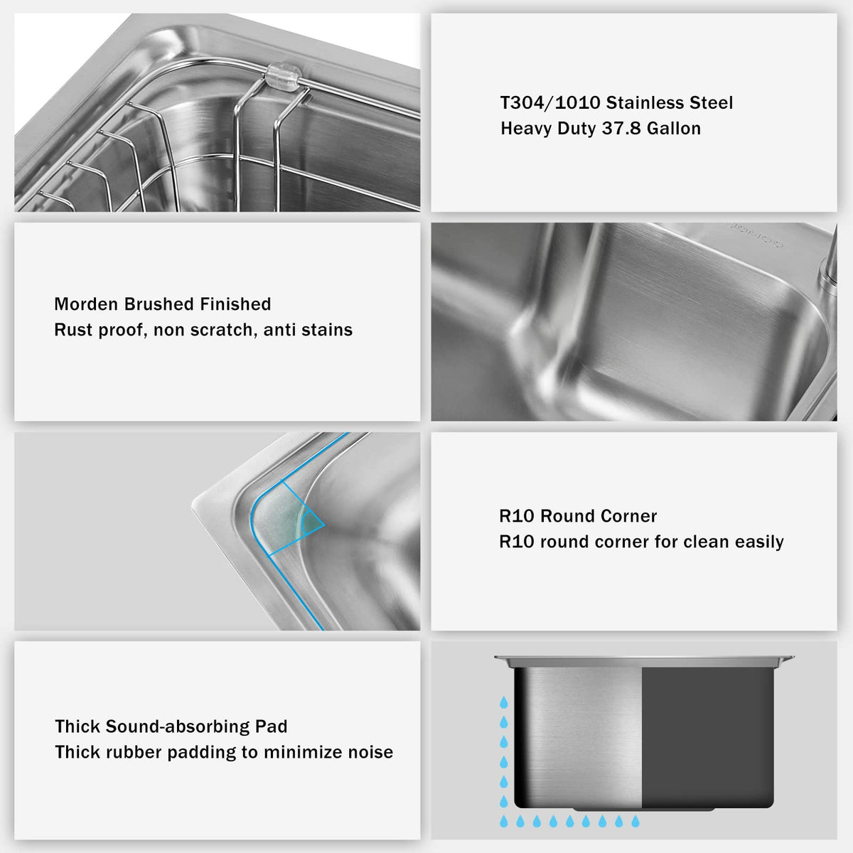 JOMOO Kitchen Sink, 22 * 14.8inches Single Bowl Kitchen Sink with SUS 304 Stainless Steel, Topmount Drop In Workstation Sink and Accessories (580 * 400 * 200mm)