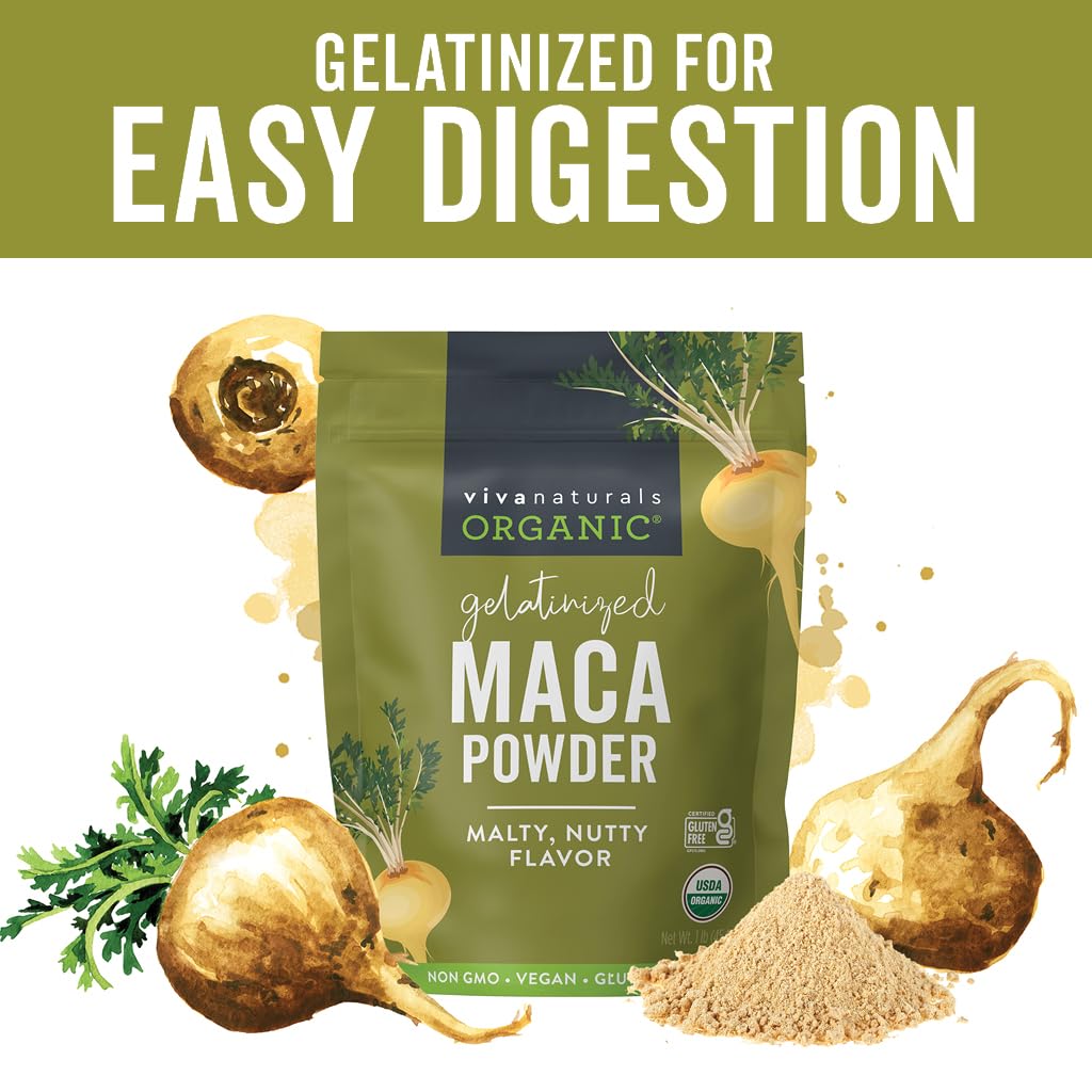 Viva Naturals Organic Maca Powder, Gelatinized, 16 oz (1 lb) – Vegan, USDA Organic, Gluten-Free, Non-GMO Peruvian Superfood in Resealable Bag - Medaid International