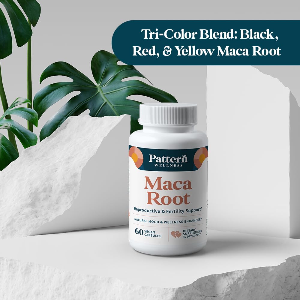 Pattern Wellness Maca Root Extract 20:1 (10,000 mg Equivalent) – for Men & Women – Tri-Color Black/Red/Yellow Blend – 60 Vegan, Non-GMO Capsules - Medaid International