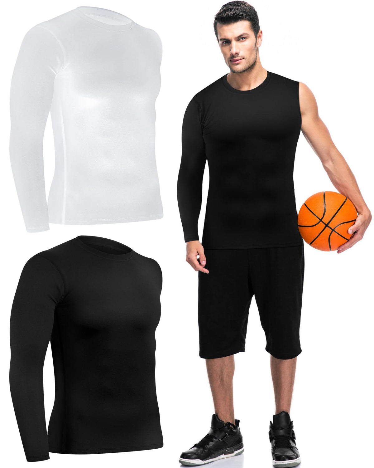 KASTWAVE Compression Shirts for Men Long Sleeve Quick Dry Mens Single Sleeve Compression Shirts 1/2 Single Arm Athletic Base Layer Undershirt Gear T Shirt Single Sleeve Compression Shirt, 2 Pcs * L
