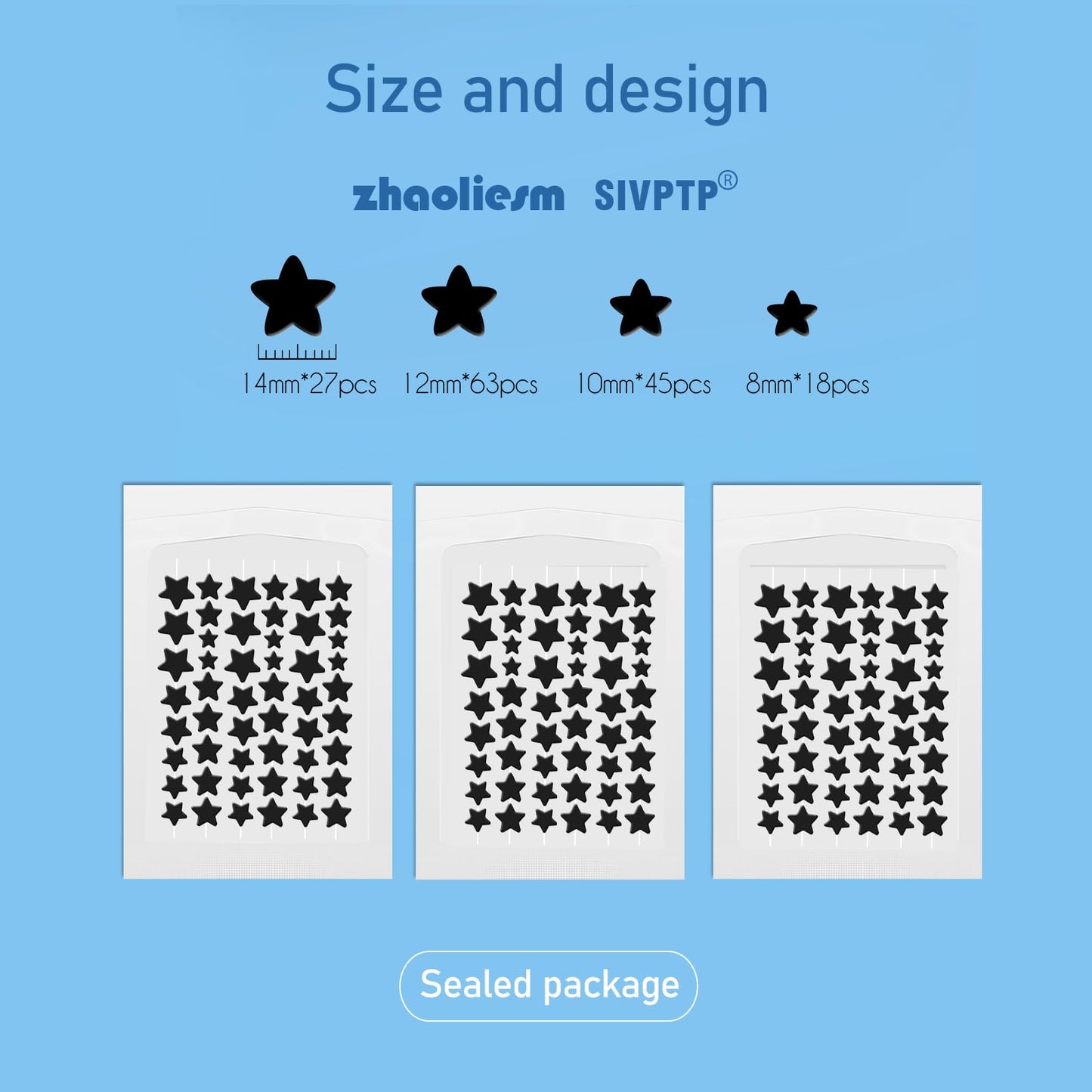 Black Star Pimple Patches for Face, 153 Counts Hydrocolloid Star Acne Patches, Cute Zit Covers for Face, Spot Stickers with Tea Tree, Salicylic Acid and Cica Oil - Medaid International