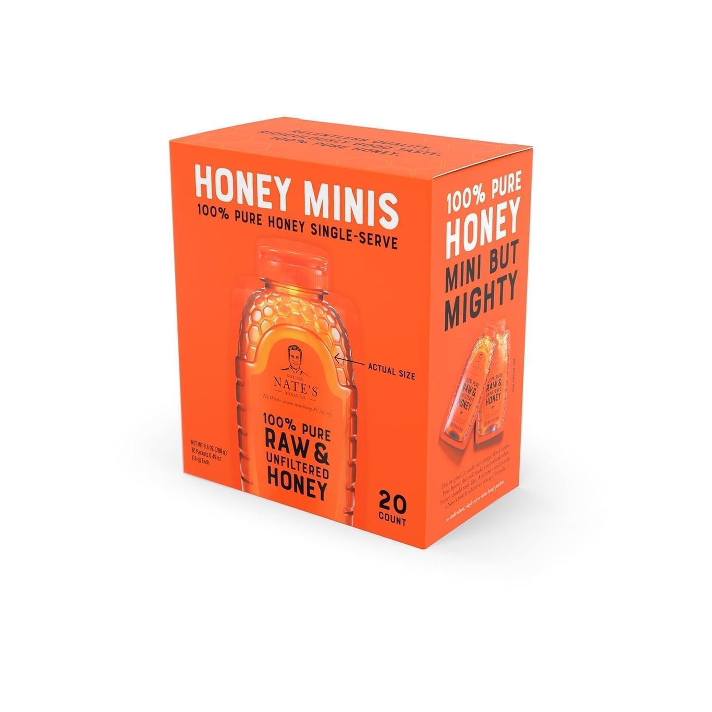 Nate's Honey Minis - Single-Serve 100% Pure, Raw & Unfiltered Honey – 0.49oz Packets, 20ct box - Medaid International