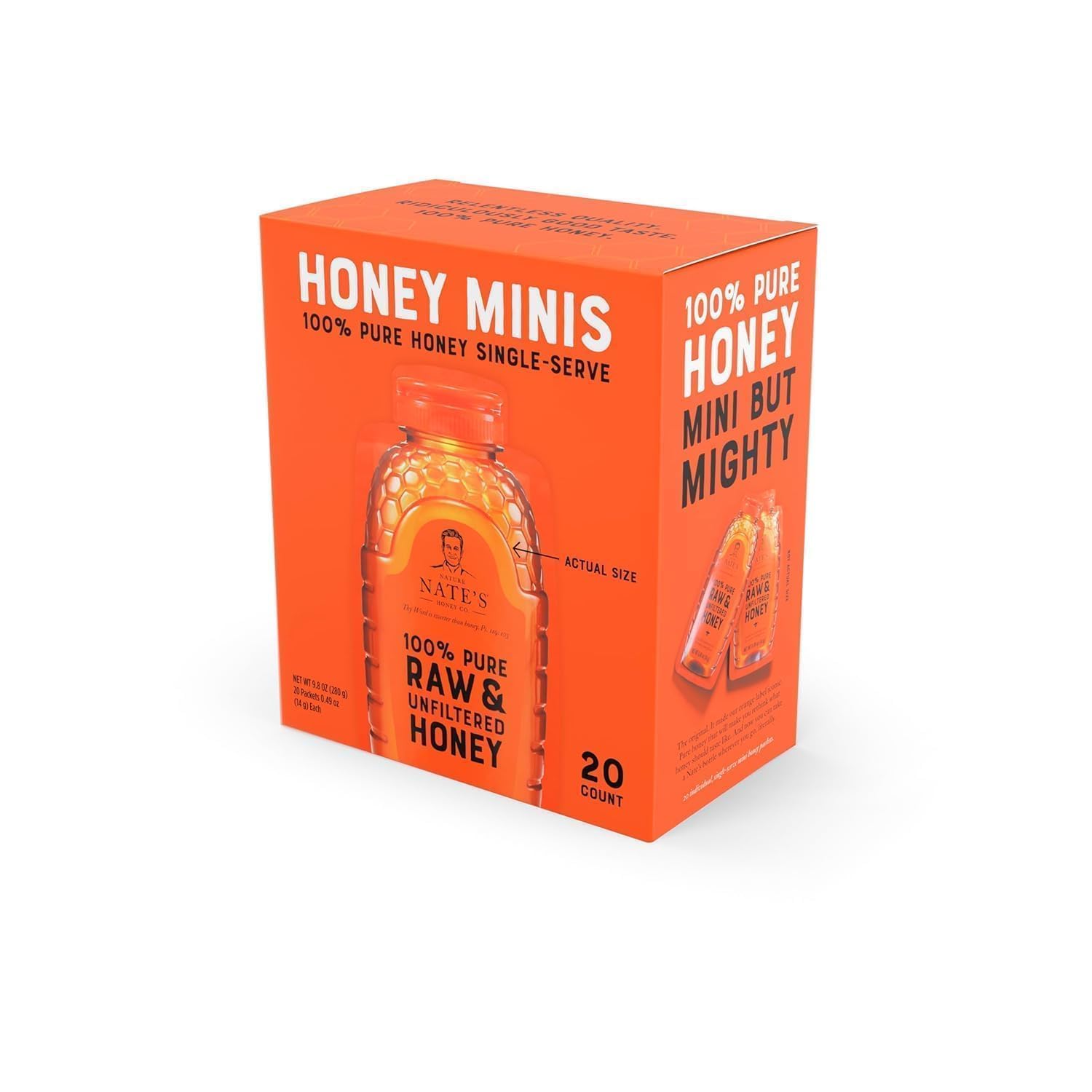 Nate's Honey Minis - Single-Serve 100% Pure, Raw & Unfiltered Honey – 0.49oz Packets, 20ct box - Medaid International