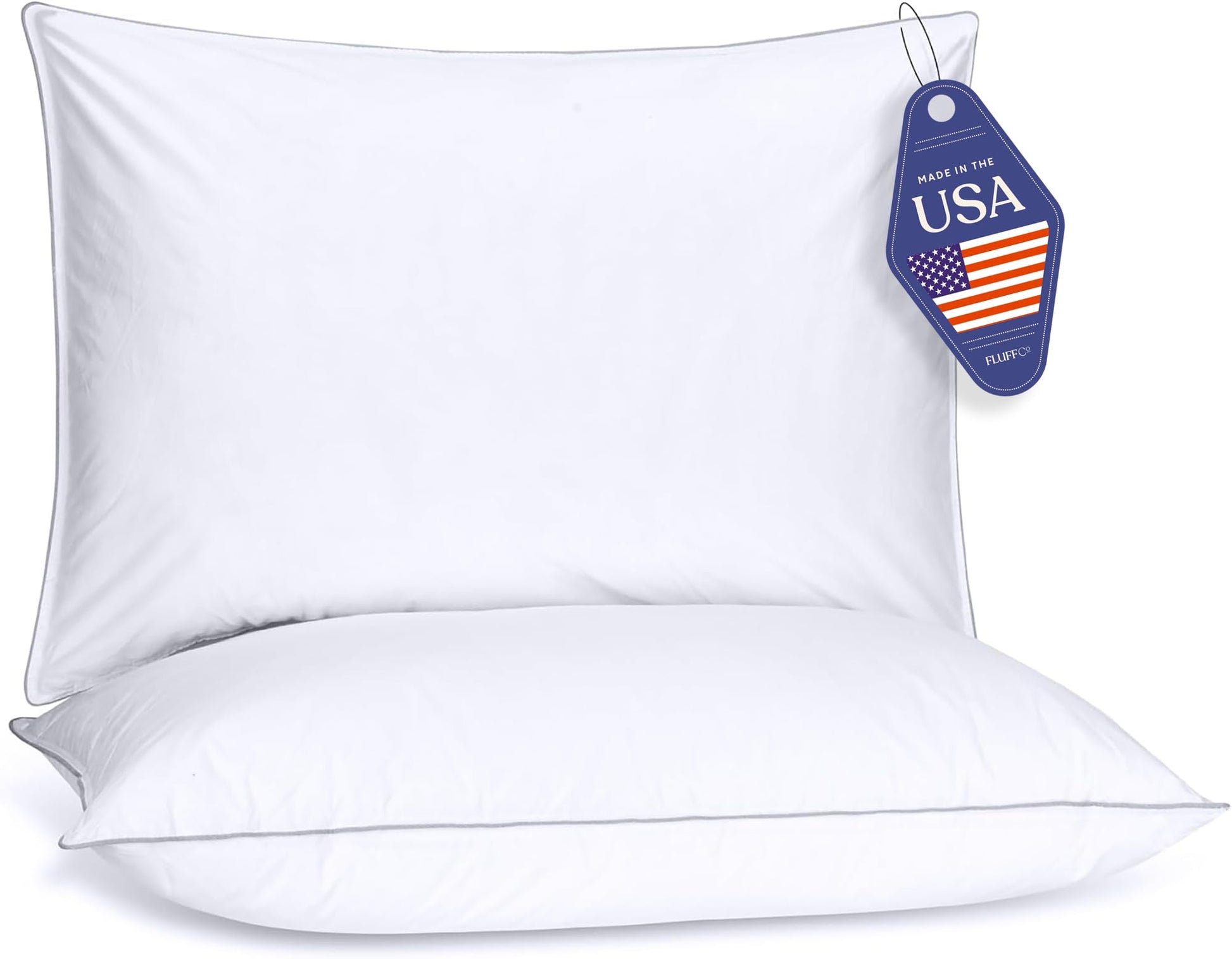 FluffCo Down Alternative Pillows Standard/Queen Size Set of 2 - Queen Bed Pillows for Sleeping - Made in USA - Cooling Surface and Machine Washable for Side, Back, and Stomach Sleepers - Medaid International