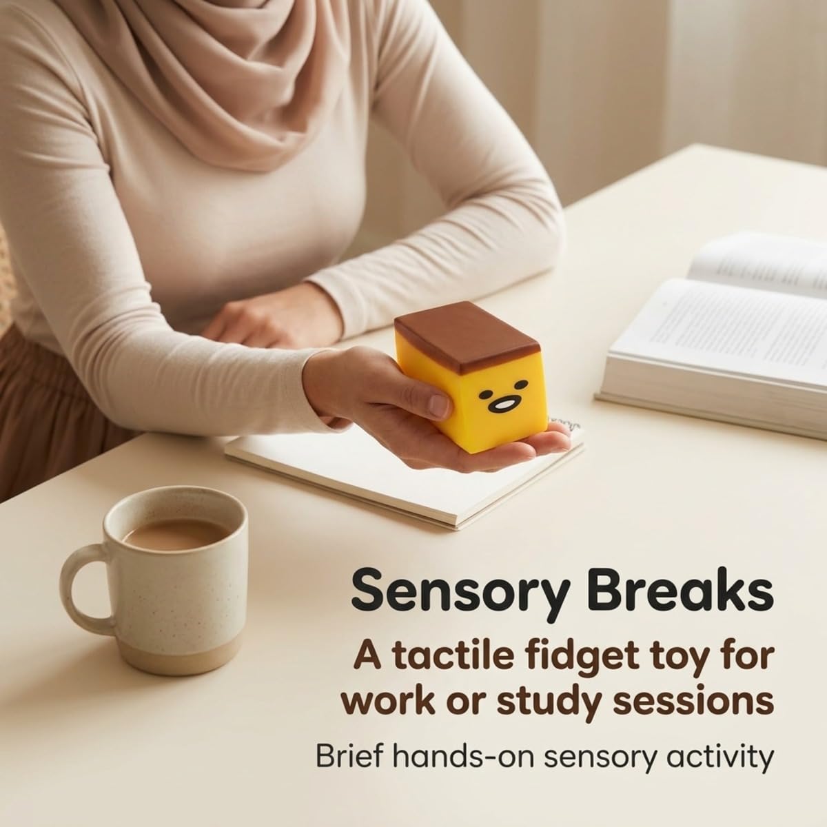 Honey Cake Squishy Sensory Stress Relief Toy,1 PCS Food Shaped Fidget for Desk Decor, Soft Press Ball with Flat Base, Tactile Handheld Tool, Non Edible Bakery Design for Work or Study Breaks