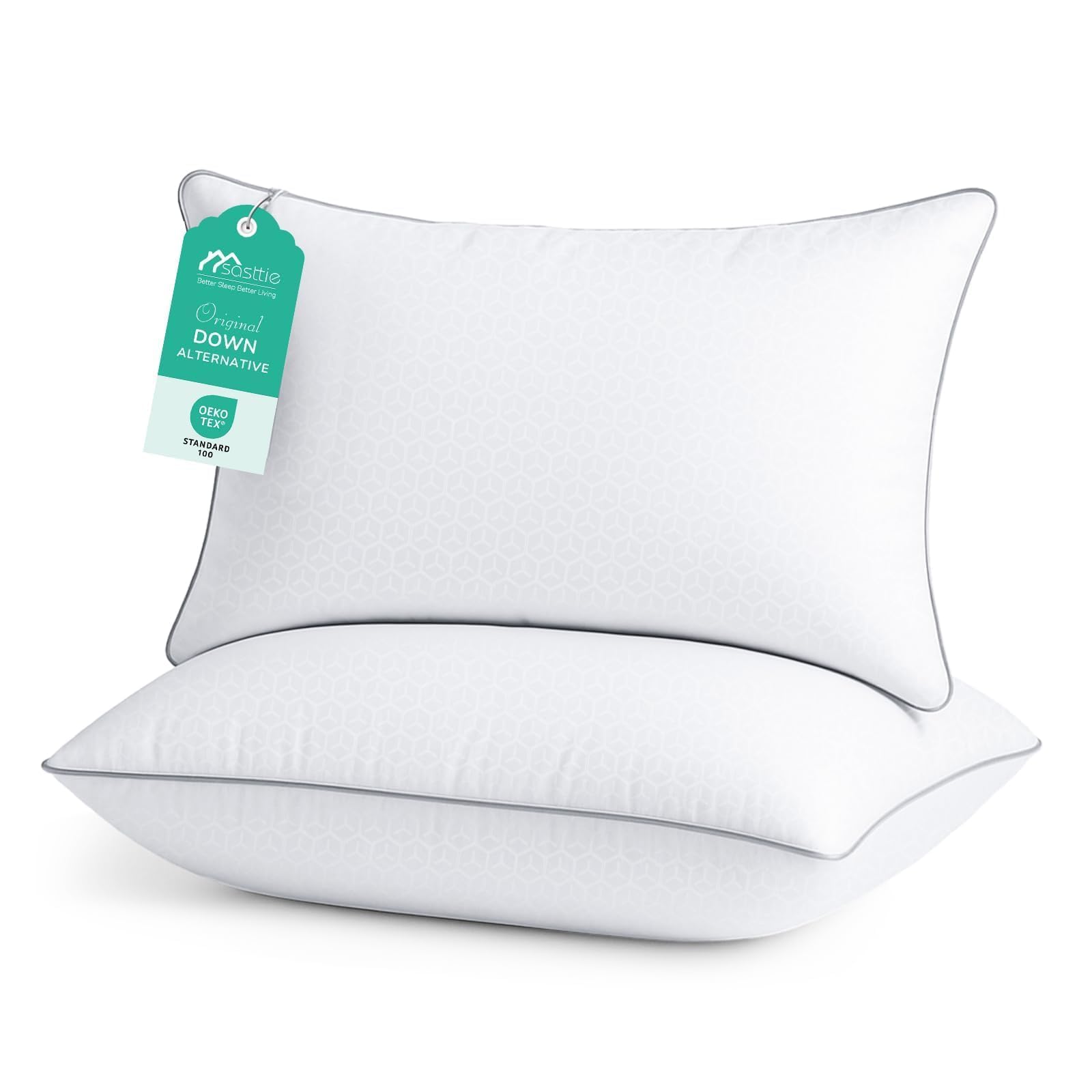 Sasttie Pillows Queen Size Set of 2, Bed Pillows for Side, Back, and Stomach Sleepers - Oeko-Tex Certified Down Alternative Plump Filling - Hotel Quality and Machine Washable, 2 Pack - Medaid International
