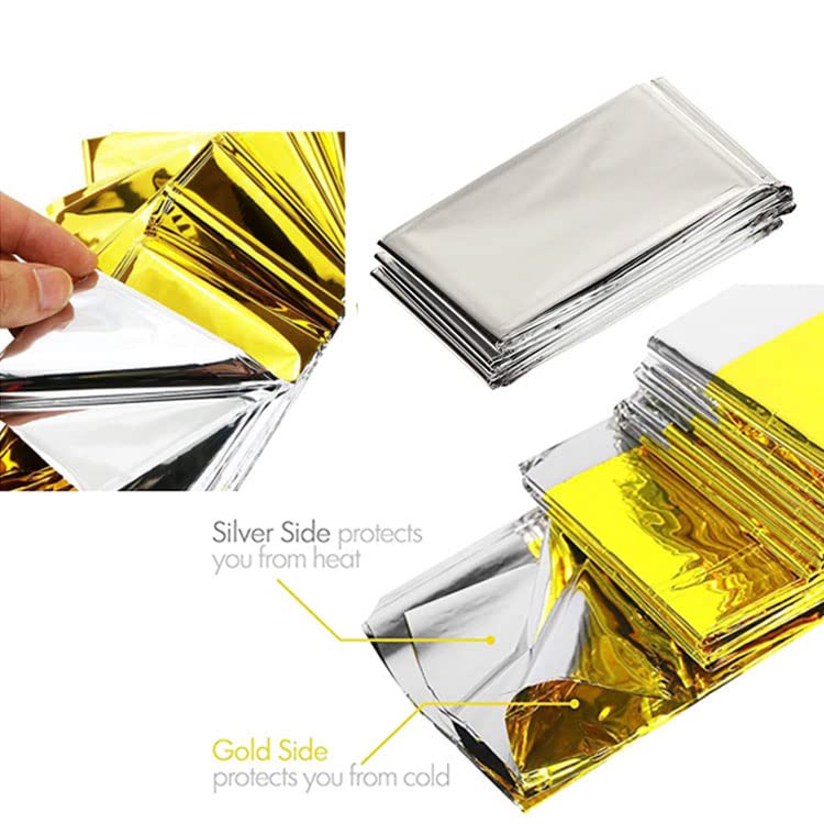 GALAXYLENSE Emergency Mylar Thermal Blanket for Survival First Aid Kits Army Outdoors Hiking Camping Bug Out Trauma Desert All Weather Condition Protection (4 Packs Gold)