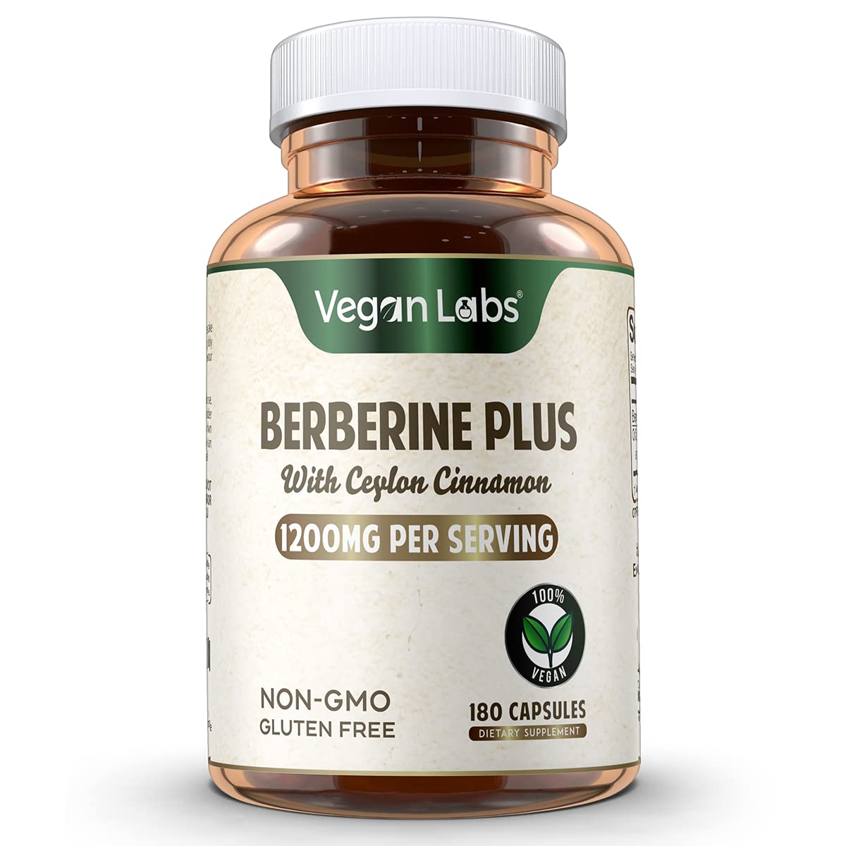 Vegan Labs Berberine HCL 1200MG with Organic Ceylon Cinnamon- 180 Vegan Capsules- Supports Overall Health and Immune System - Medaid International