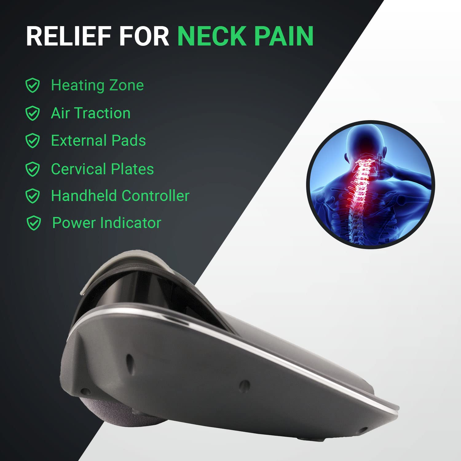 Neck Traction with Heat Therapy by Dynamic Wedge Cervical - Automatic Device, Multi-Function Programs, Adjustable Temperature - Neck Pain Relief, Stretcher - Medaid International