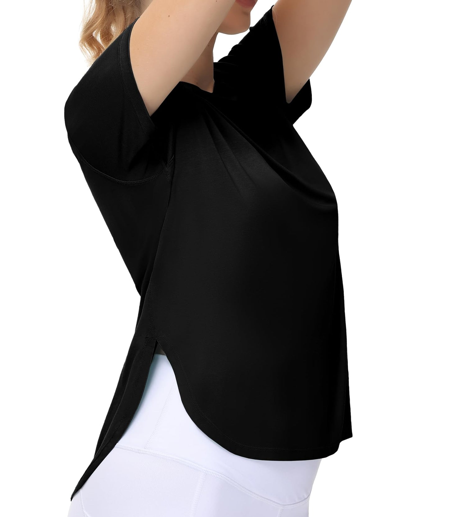 THE GYM PEOPLE Women's Workout T-Shirts Loose Fit Short Sleeve Cotton Running Basic Tee Tops with Split Hem - Medaid International