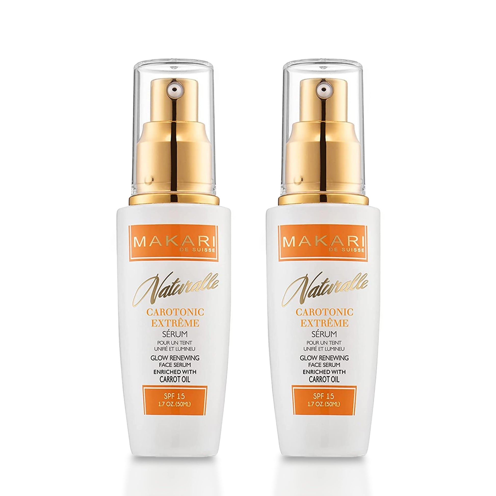 Makari Naturalle Carotonic Extreme Brightening Serum SPF15 (1.7 Oz) 2 Pack, Helps Heal Blemishes, Scars and Imperfections | Brightens, Smoothens, & Gives Antioxidant Protection - Medaid International